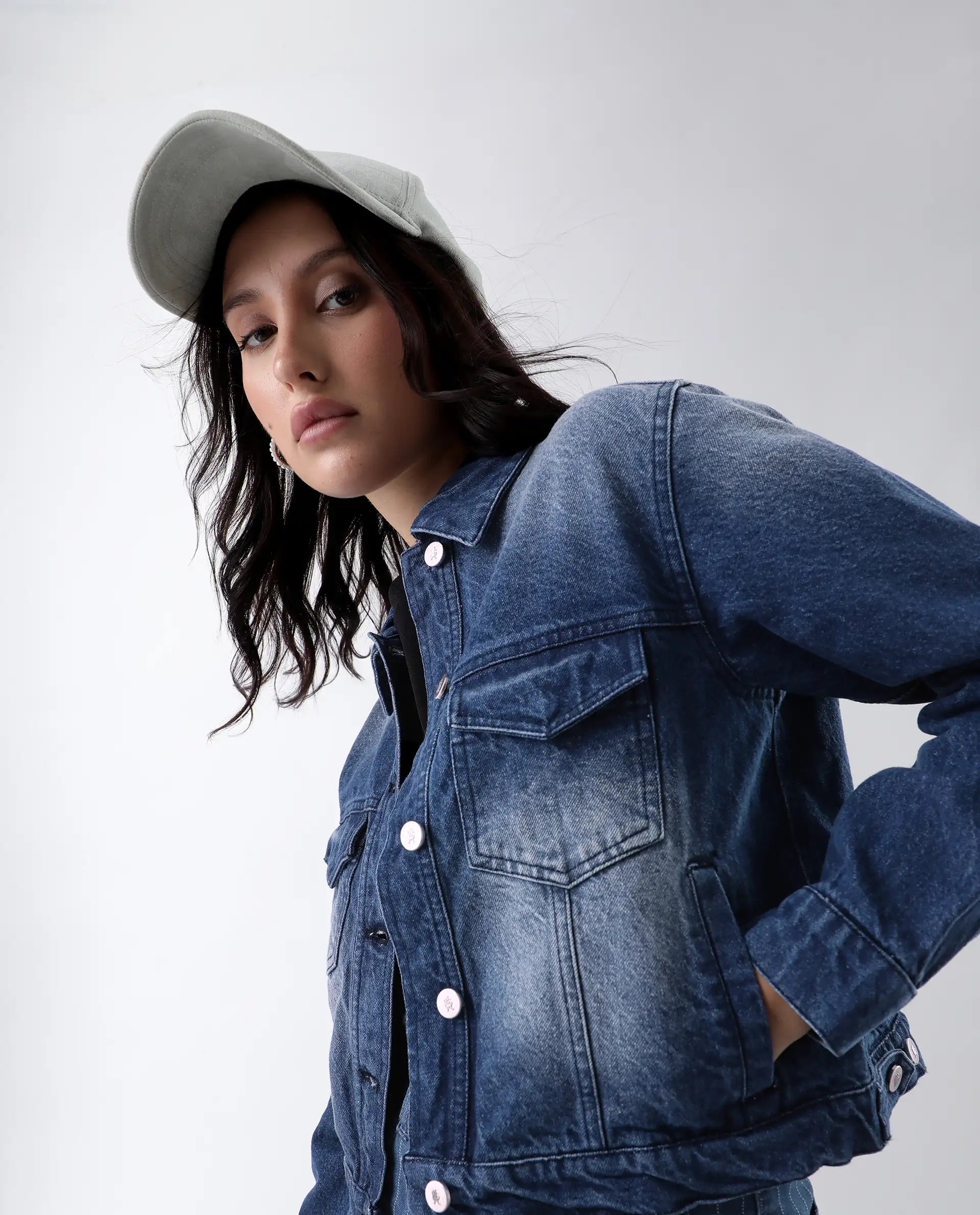 Rareism Women's Luvy Blue Cotton Spread Collar Plain Cuffed Sleeve Regular Fit Jacket