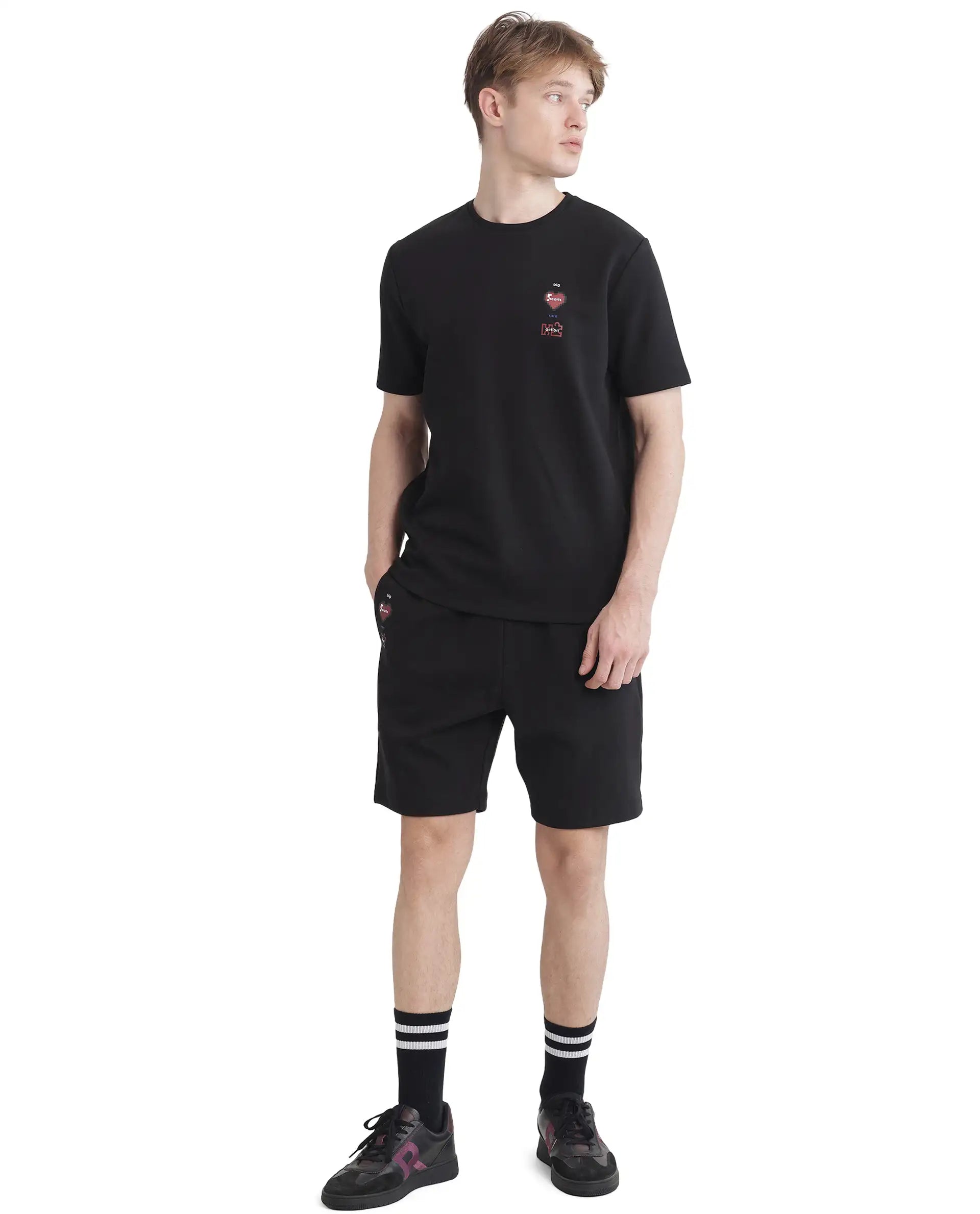 Rare Rabbit Men Luxa Black Cotton Blend Fabric Short Sleeve Crew Neck HD Print Pocket Placement T-Shirt