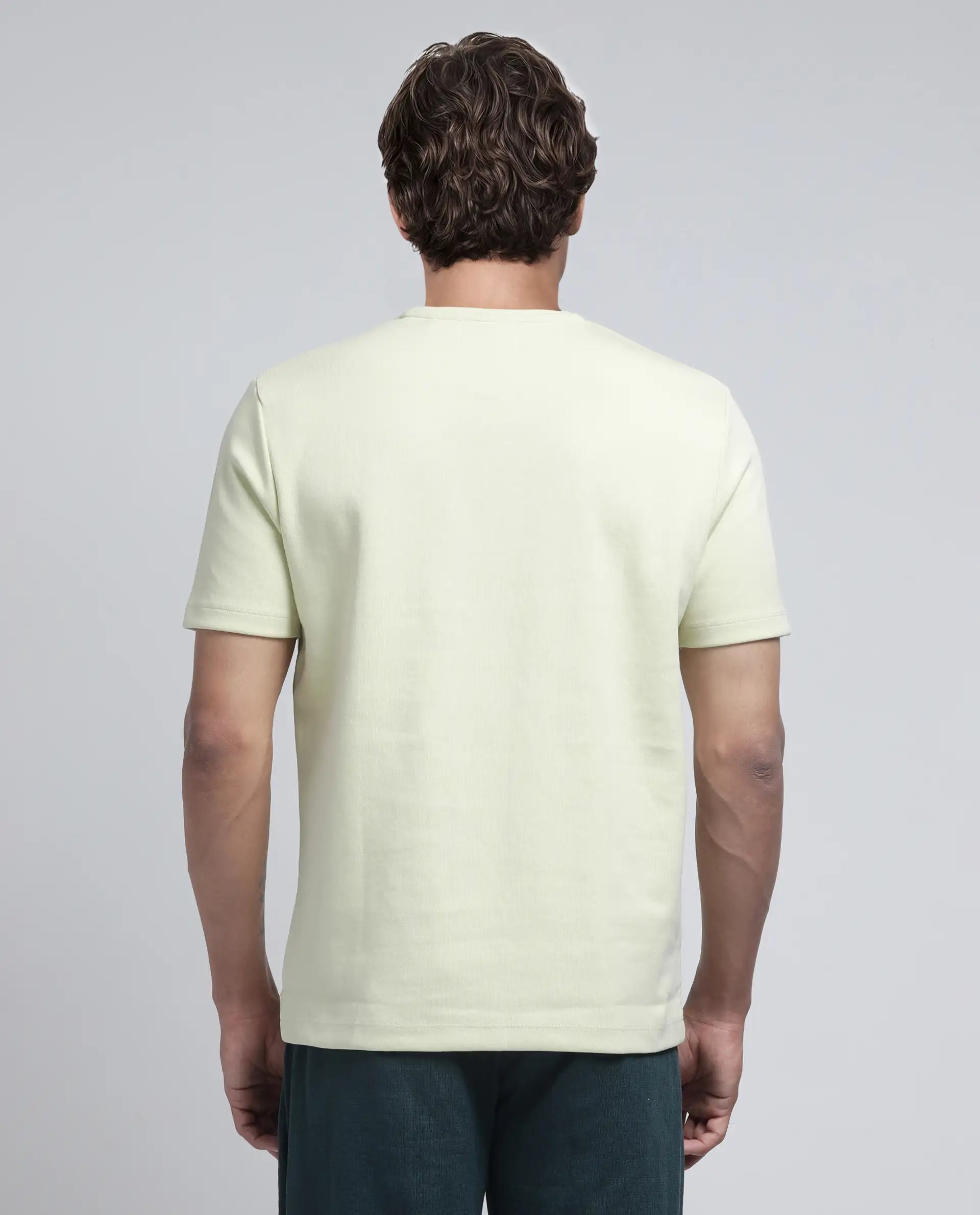 Rare Rabbit Men Luxa Pastel Yellow Cotton Poly Fabric Short Sleeve Crew Neck Hd Print T-Shirt