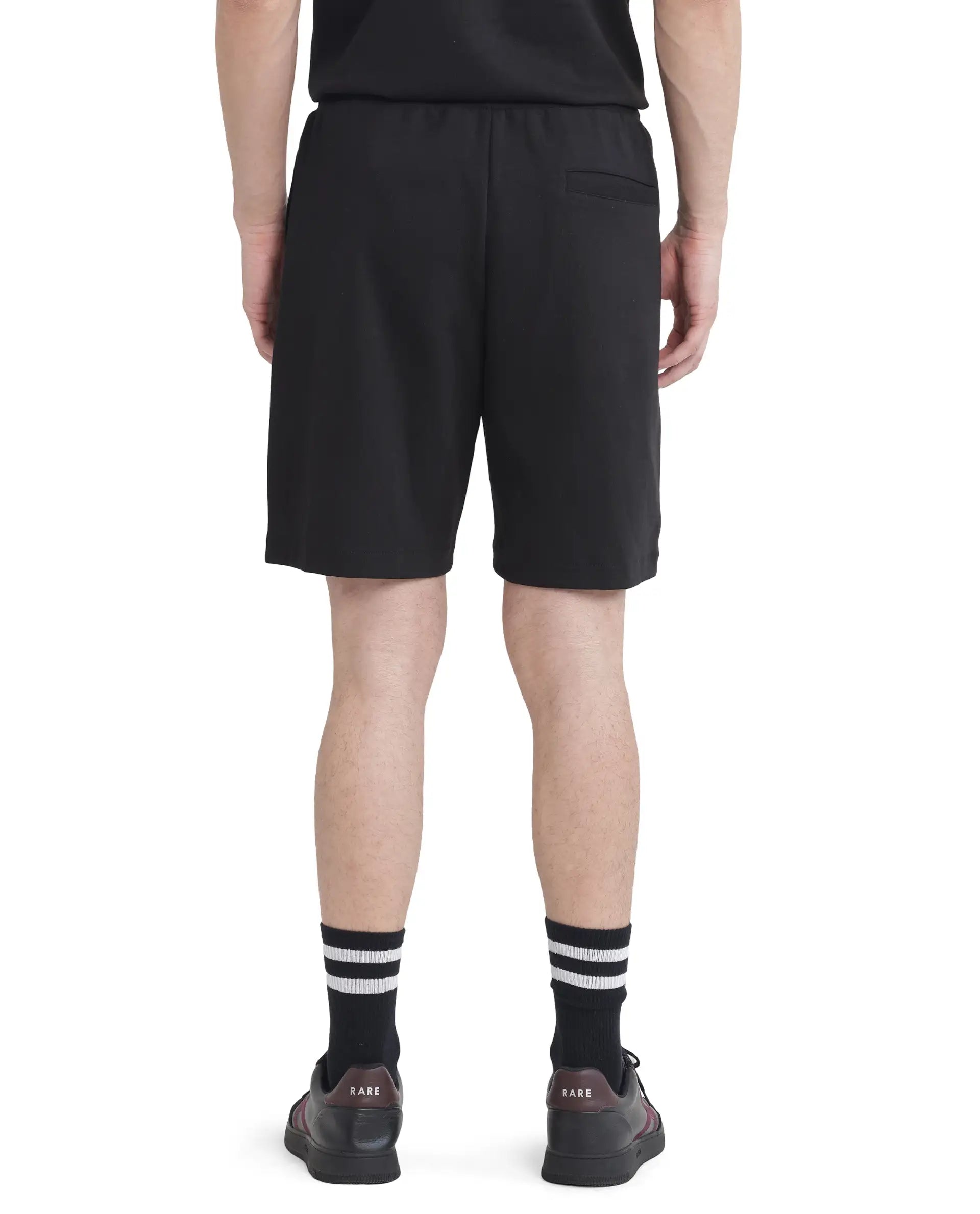 Rare Rabbit Men's Lux Black Cotton Blend Fabric Relaxed Fit Plain Shorts