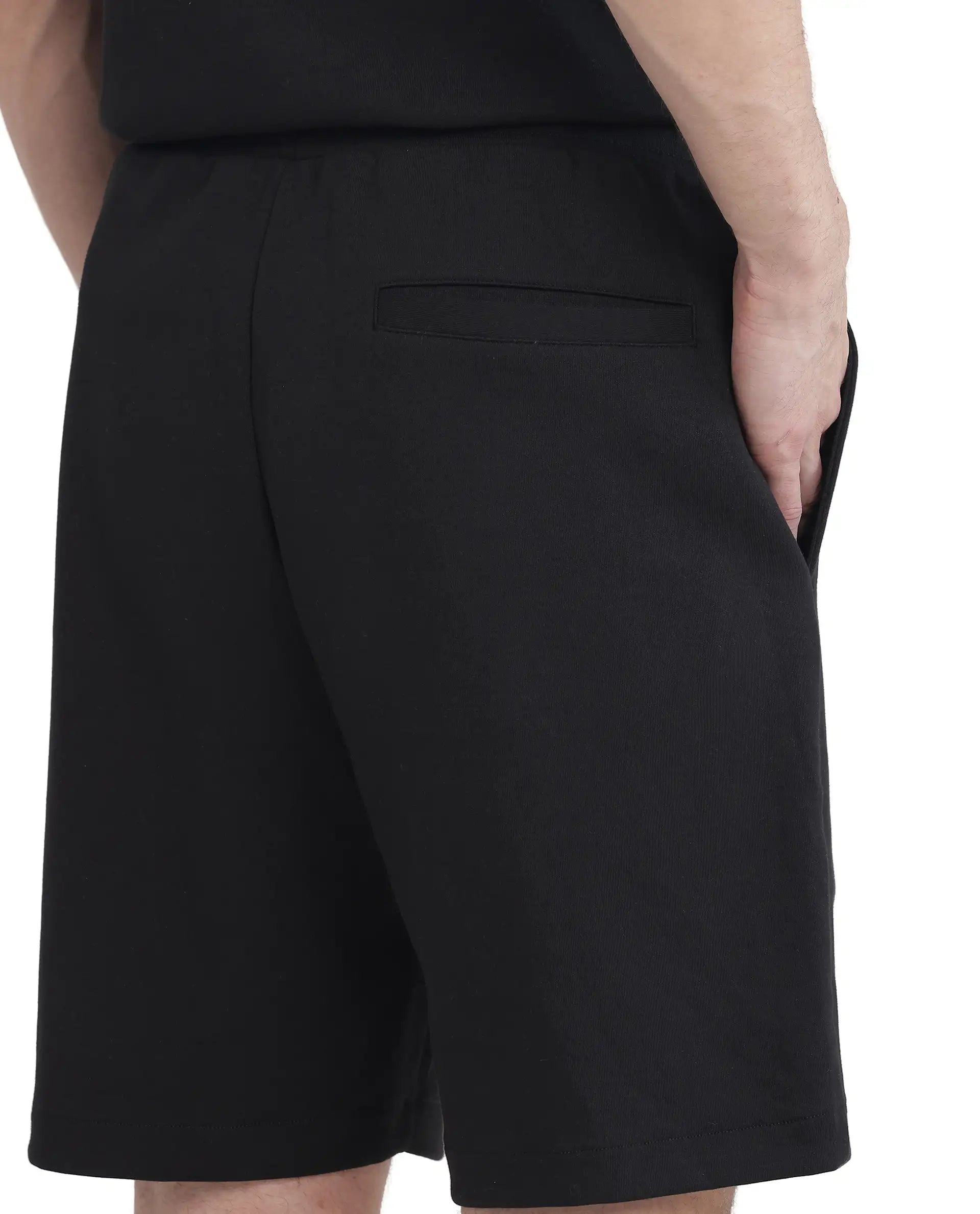 Rare Rabbit Men's Lux Black Cotton Blend Fabric Relaxed Fit Plain Shorts