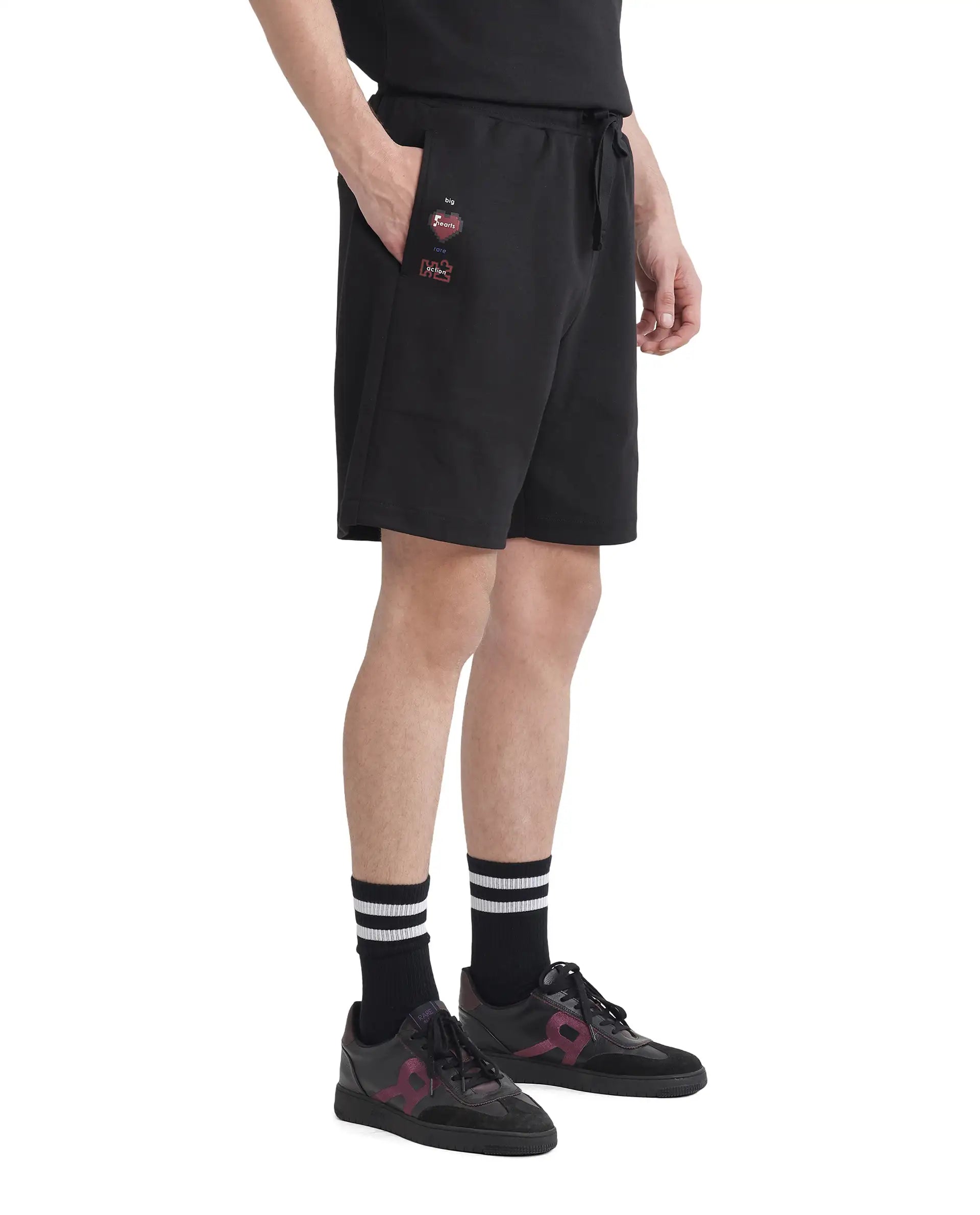 Rare Rabbit Men's Lux Black Cotton Blend Fabric Relaxed Fit Plain Shorts