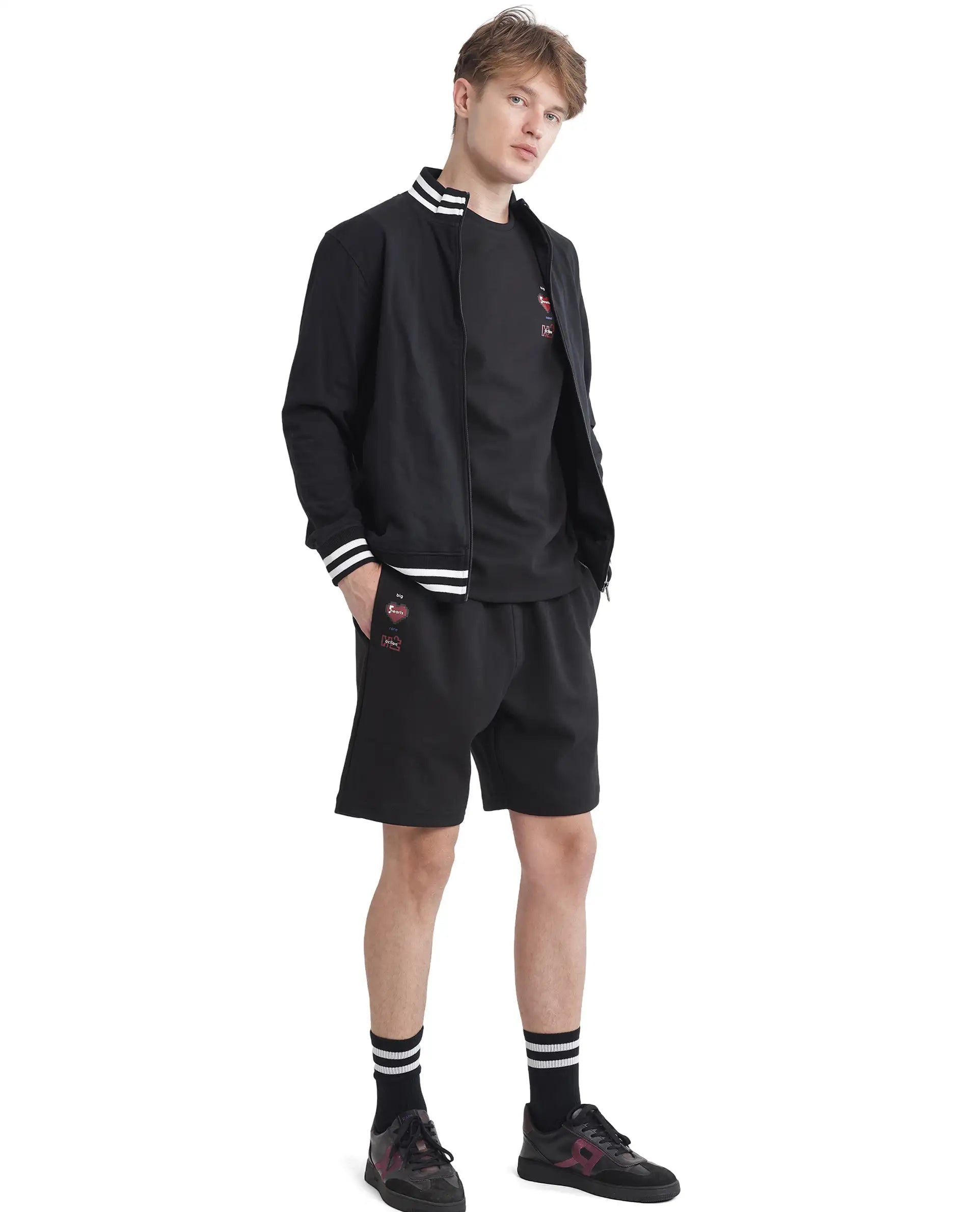 Rare Rabbit Men's Lux Black Cotton Blend Fabric Relaxed Fit Plain Shorts