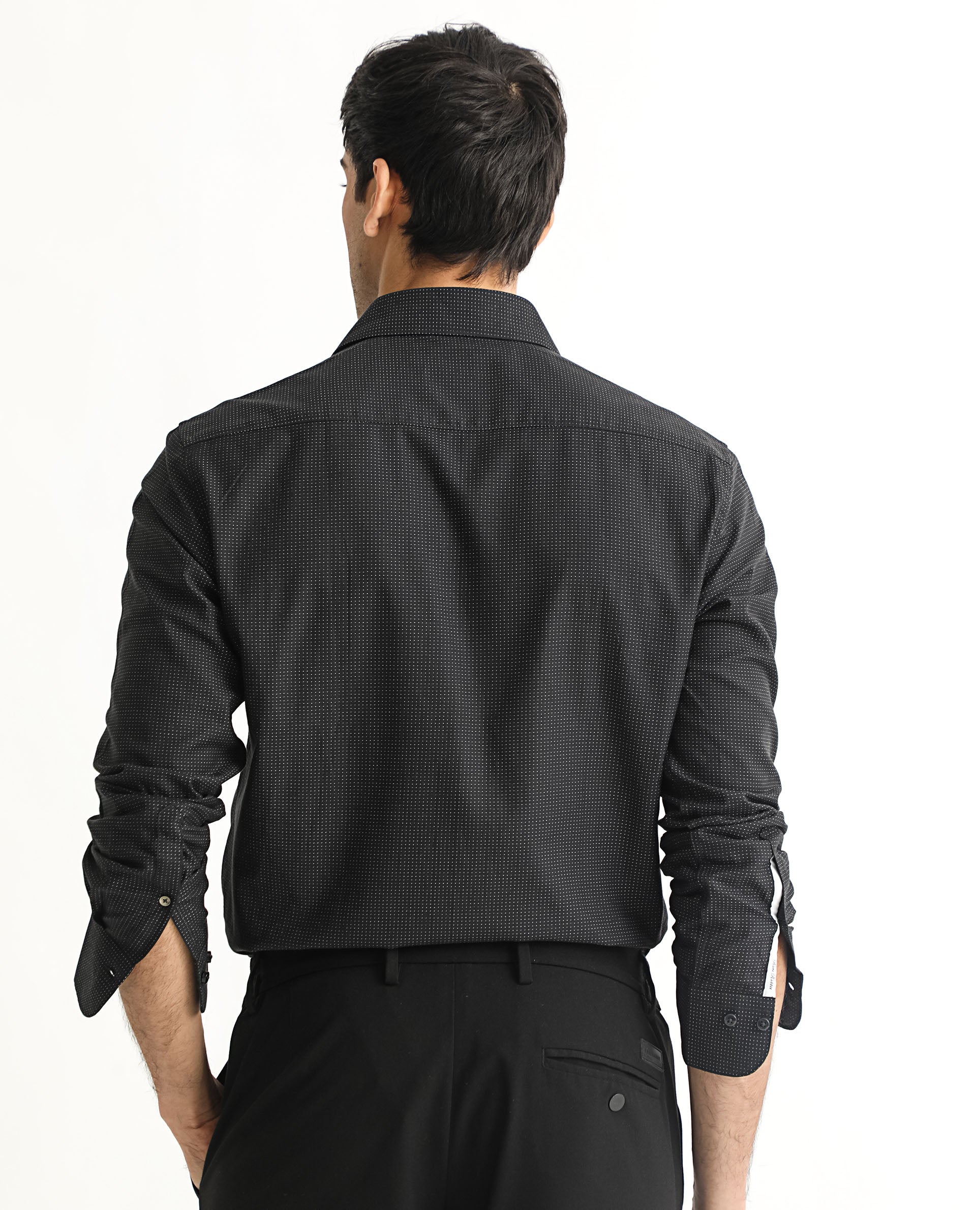 Rare Rabbit Men's Luxem Black Full Sleeves Geometric Dot Print Shirt