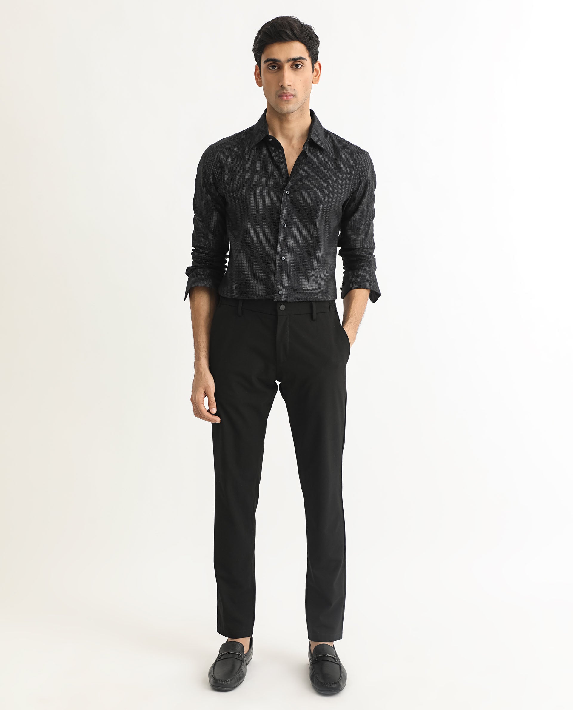 Rare Rabbit Men's Luxem Black Full Sleeves Geometric Dot Print Shirt