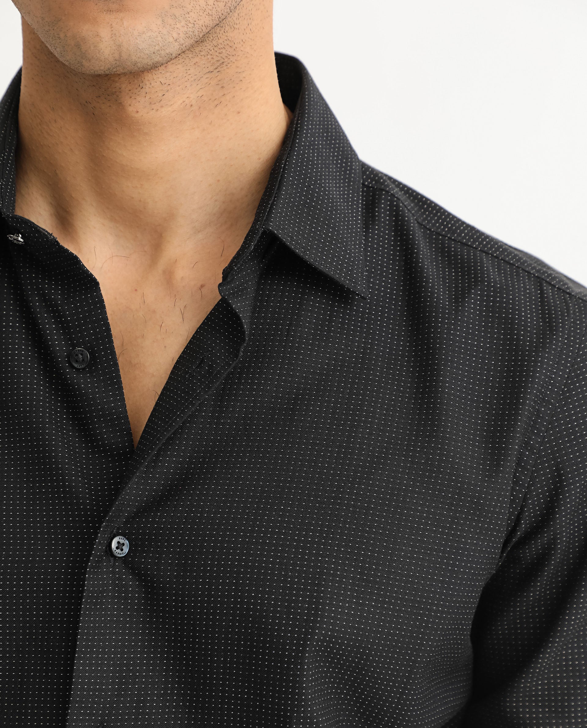 Rare Rabbit Men's Luxem Black Full Sleeves Geometric Dot Print Shirt