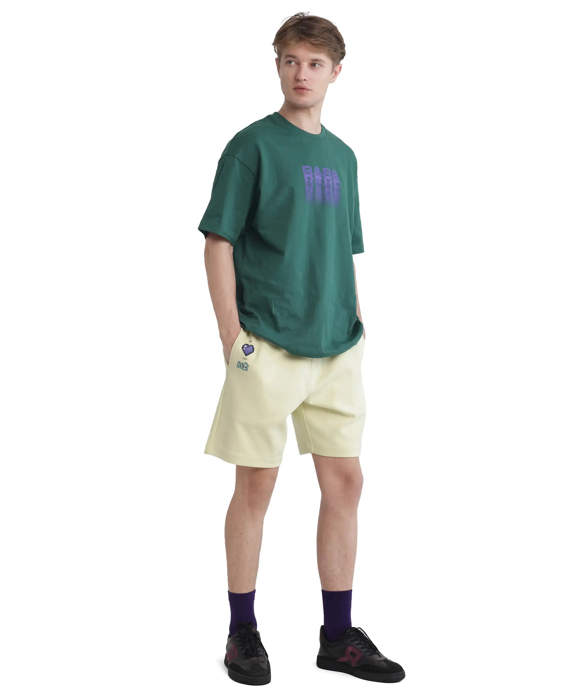 Rare Rabbit Men's Lux Pastel Yellow Cotton Blend Fabric Relaxed Fit Plain Shorts