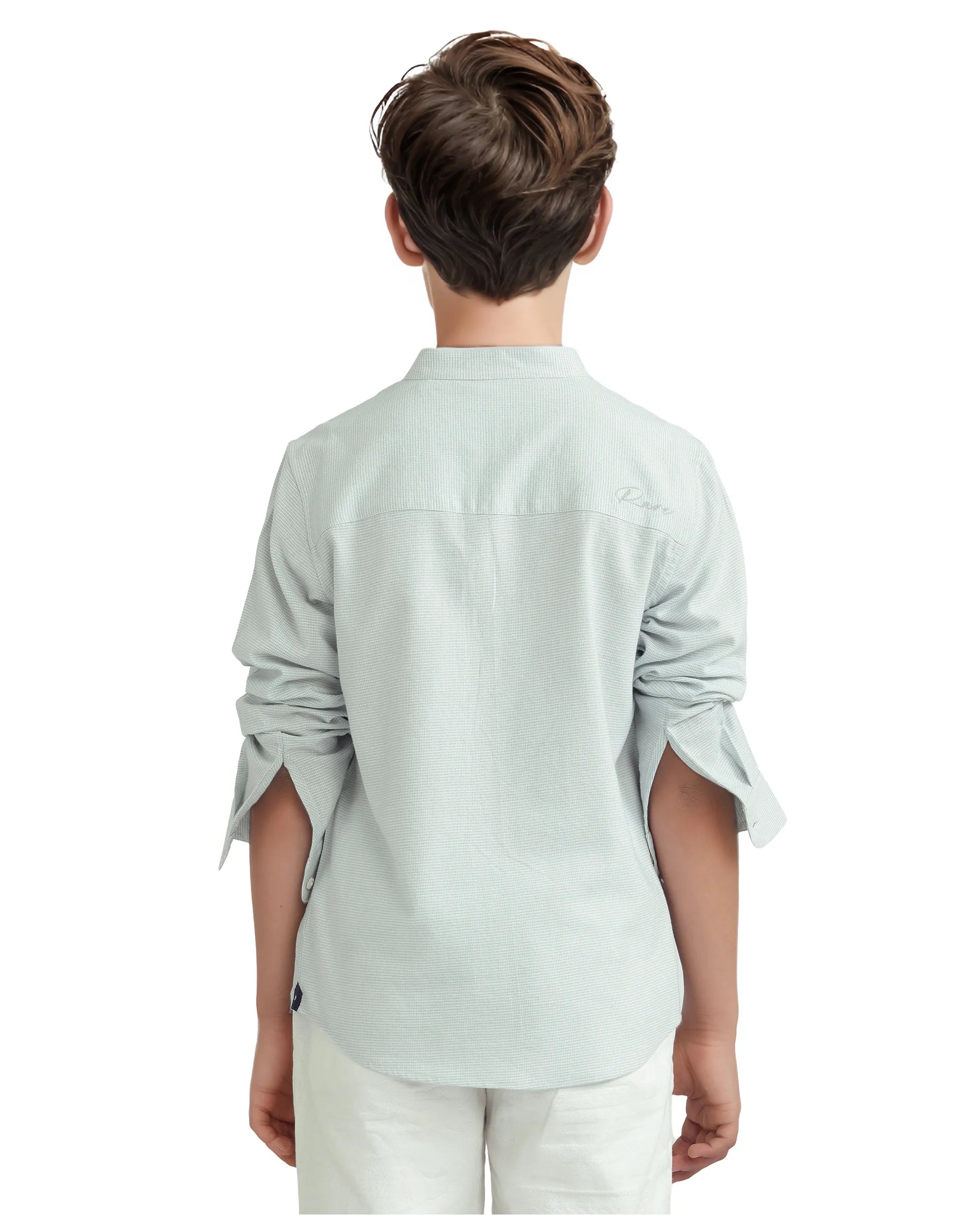 Rare Ones Kids Lynx Light Blue Cotton Blend Long Sleeve Mandarin Collar Striped Shirt