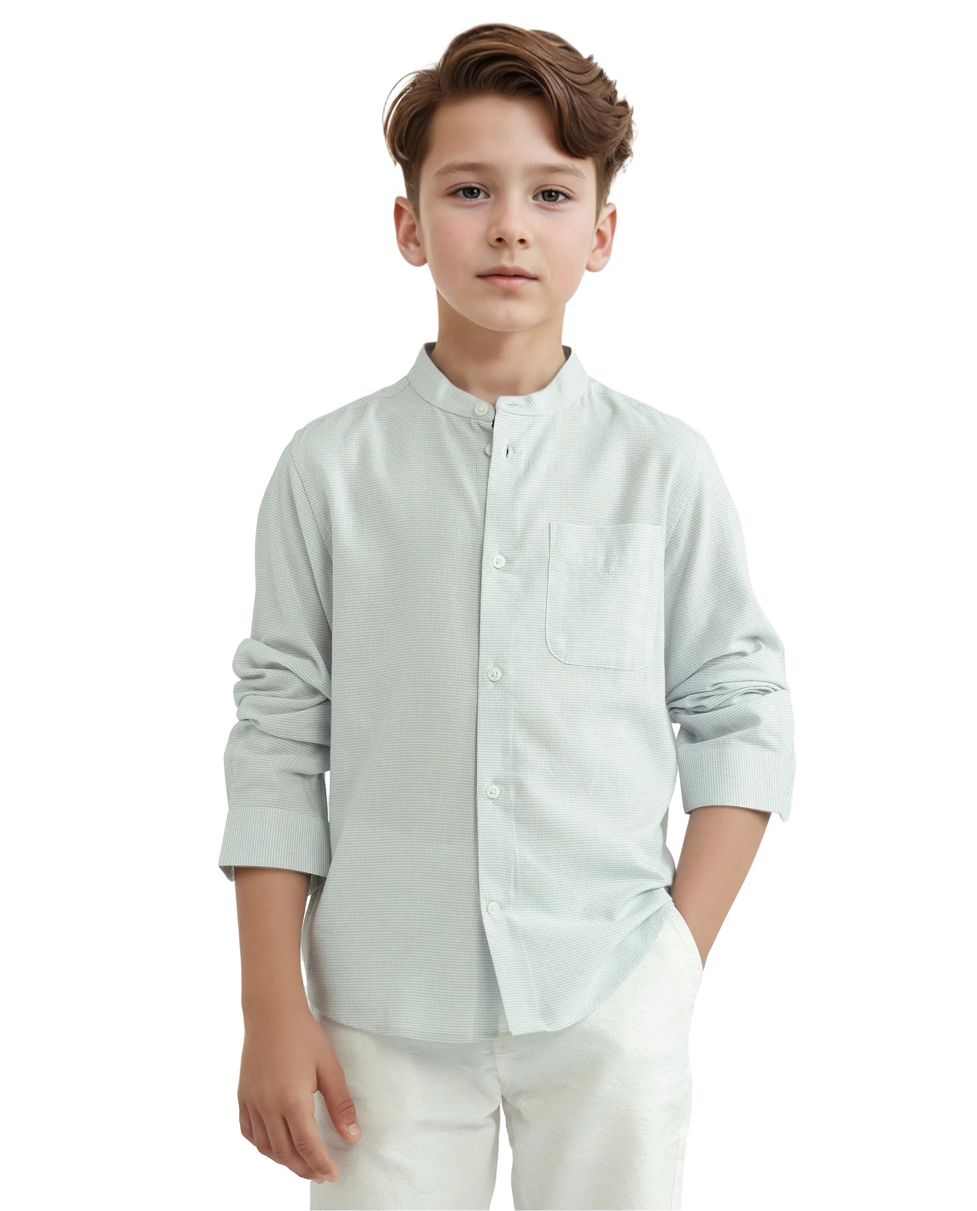 Rare Ones Kids Lynx Light Blue Cotton Blend Long Sleeve Mandarin Collar Striped Shirt