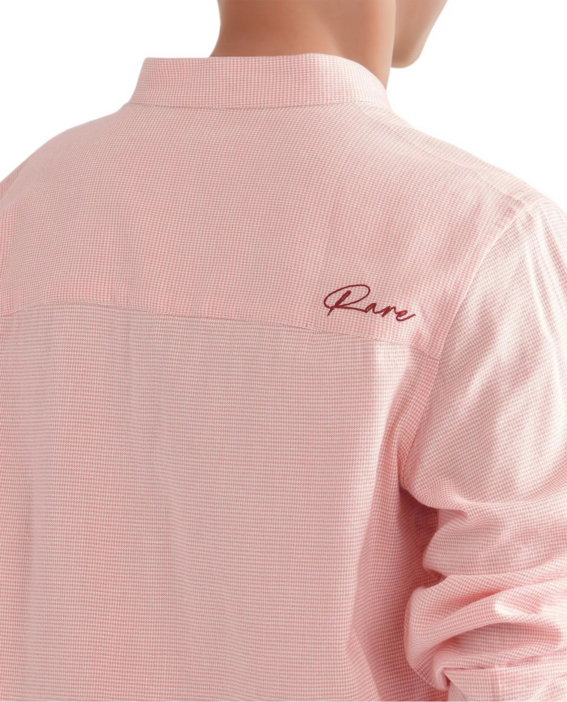 Rare Ones Kids Lynx Peach Cotton Blend Full Sleeve Mandarin Collar Self Striped Embroidered Signature Shirt