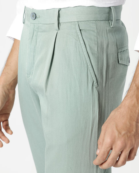 Rare Rabbit Men's Lyte Green Trouser Solid Mid-Rise Regular Fit Lightweight Trouser main image 0