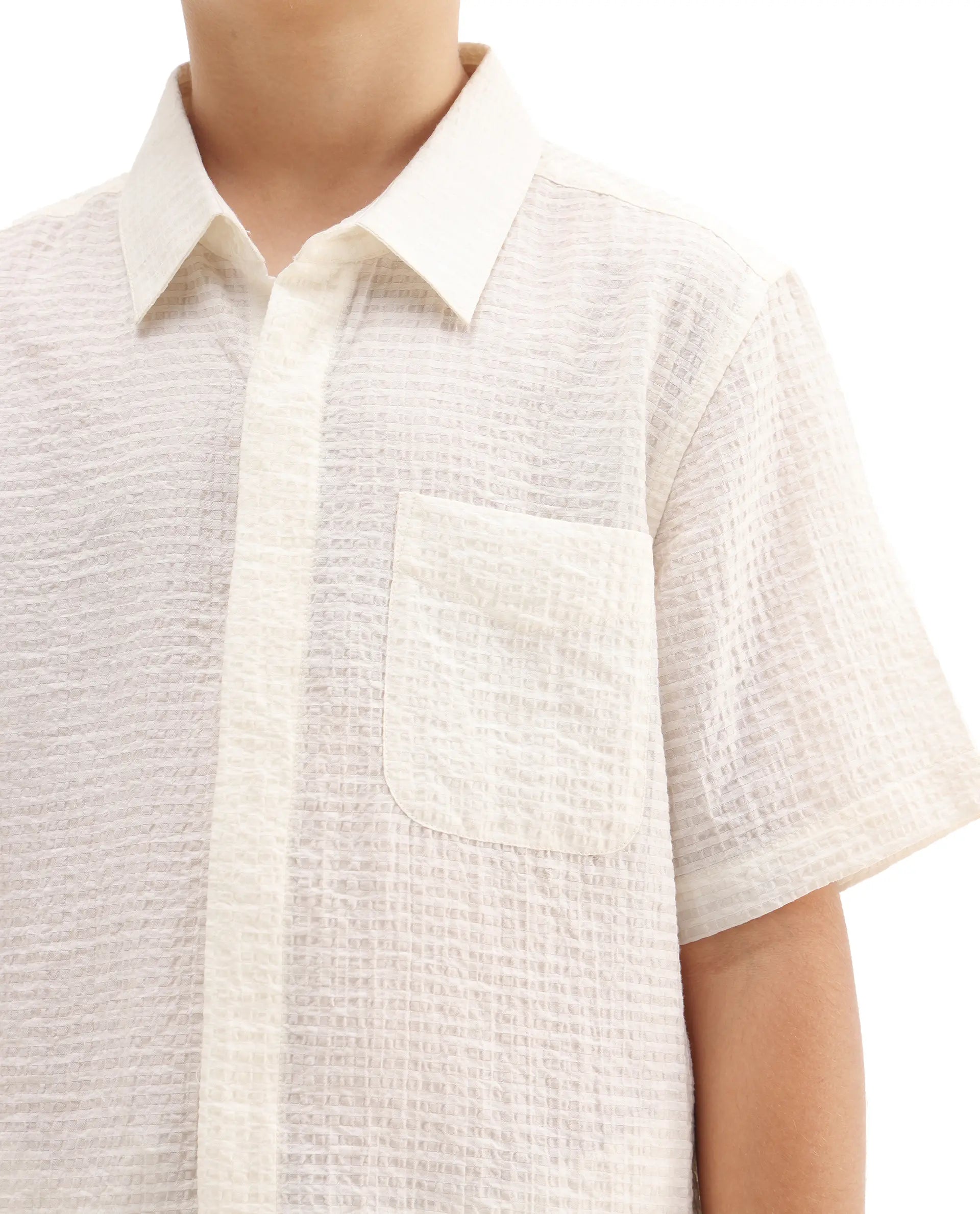 Rare Ones Kids Lyth Off White Cotton Blend Half Sleeve Striped Regular Fit Shirt