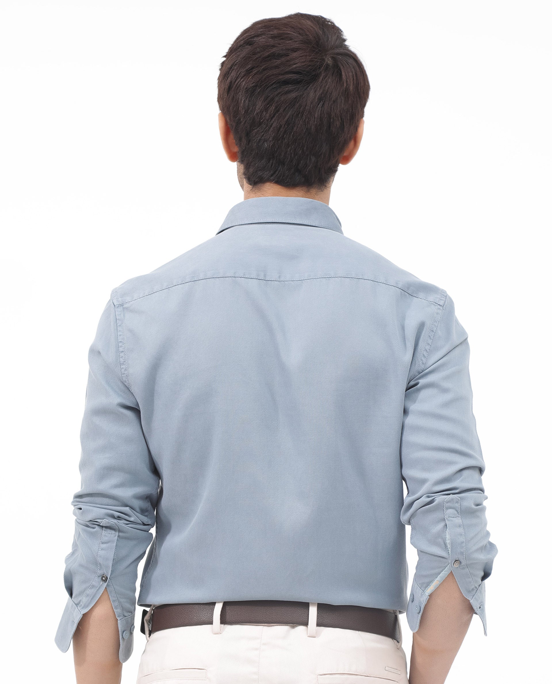 Rare Rabbit Mens Lyton-2 Dusky Blue Full Sleeve Over Dyed Front Flap Pocket Solid Shirt