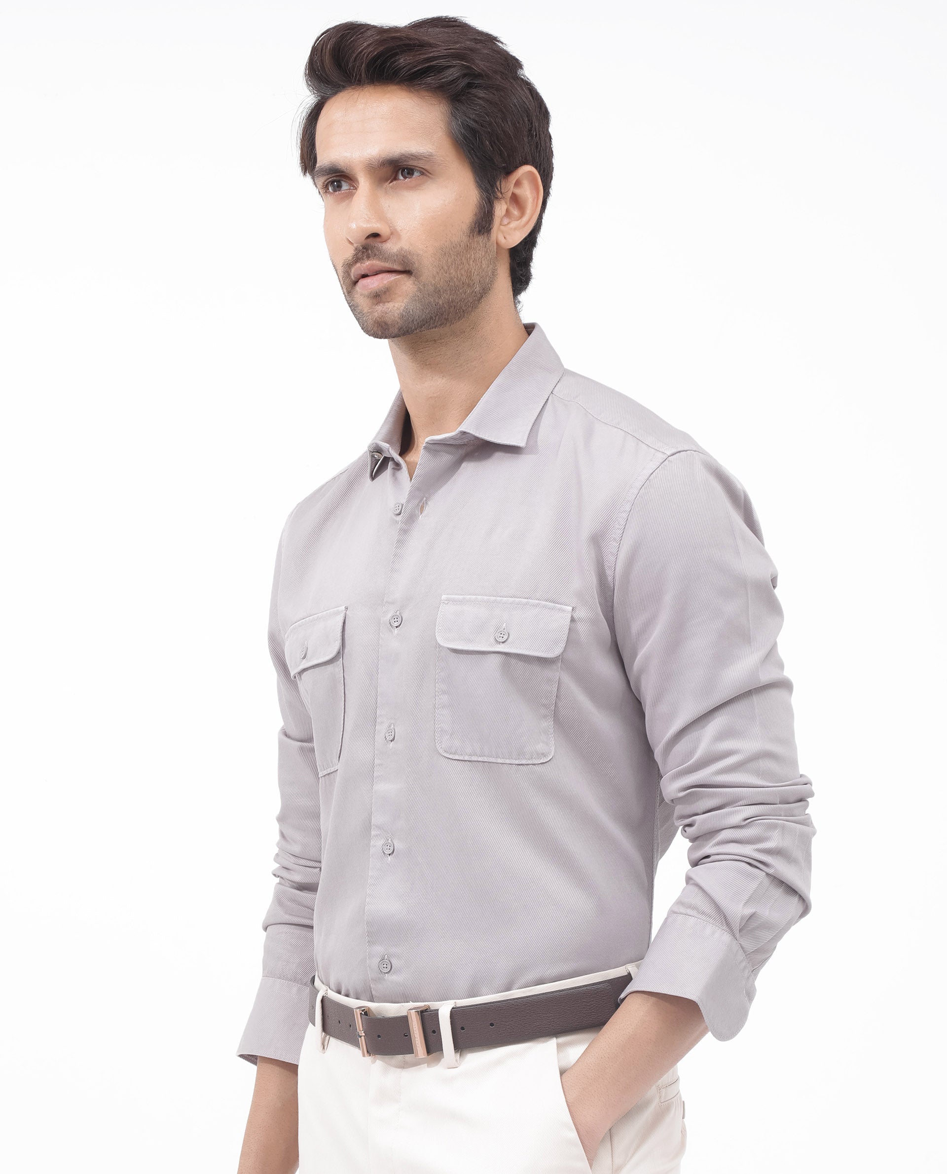 Rare Rabbit Mens Lyton-2 Dusky Purple Shirt Full Sleeve Over Dyed Front Flap Pocket Solid