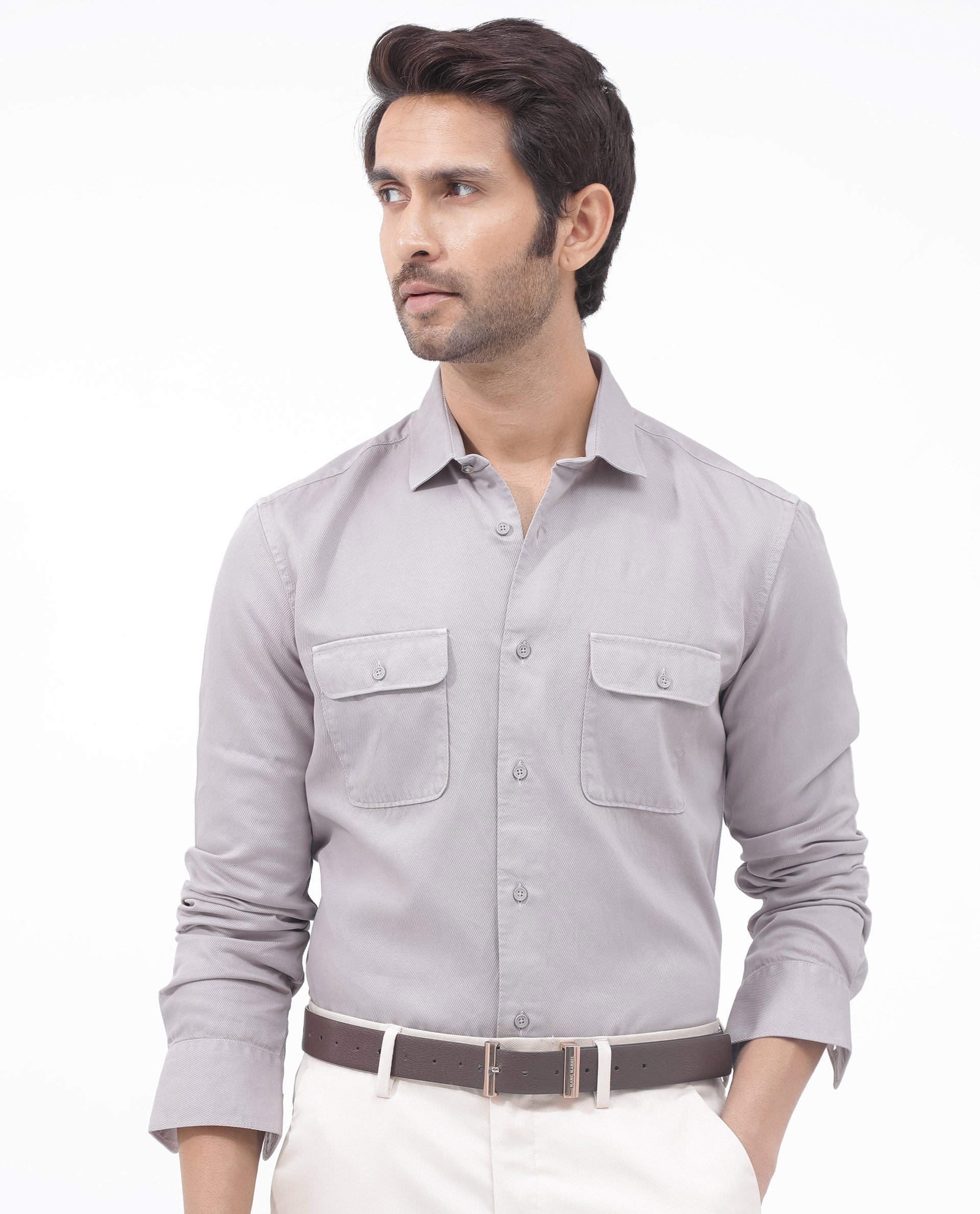 Rare Rabbit Mens Lyton-2 Dusky Purple Shirt Full Sleeve Over Dyed Front Flap Pocket Solid