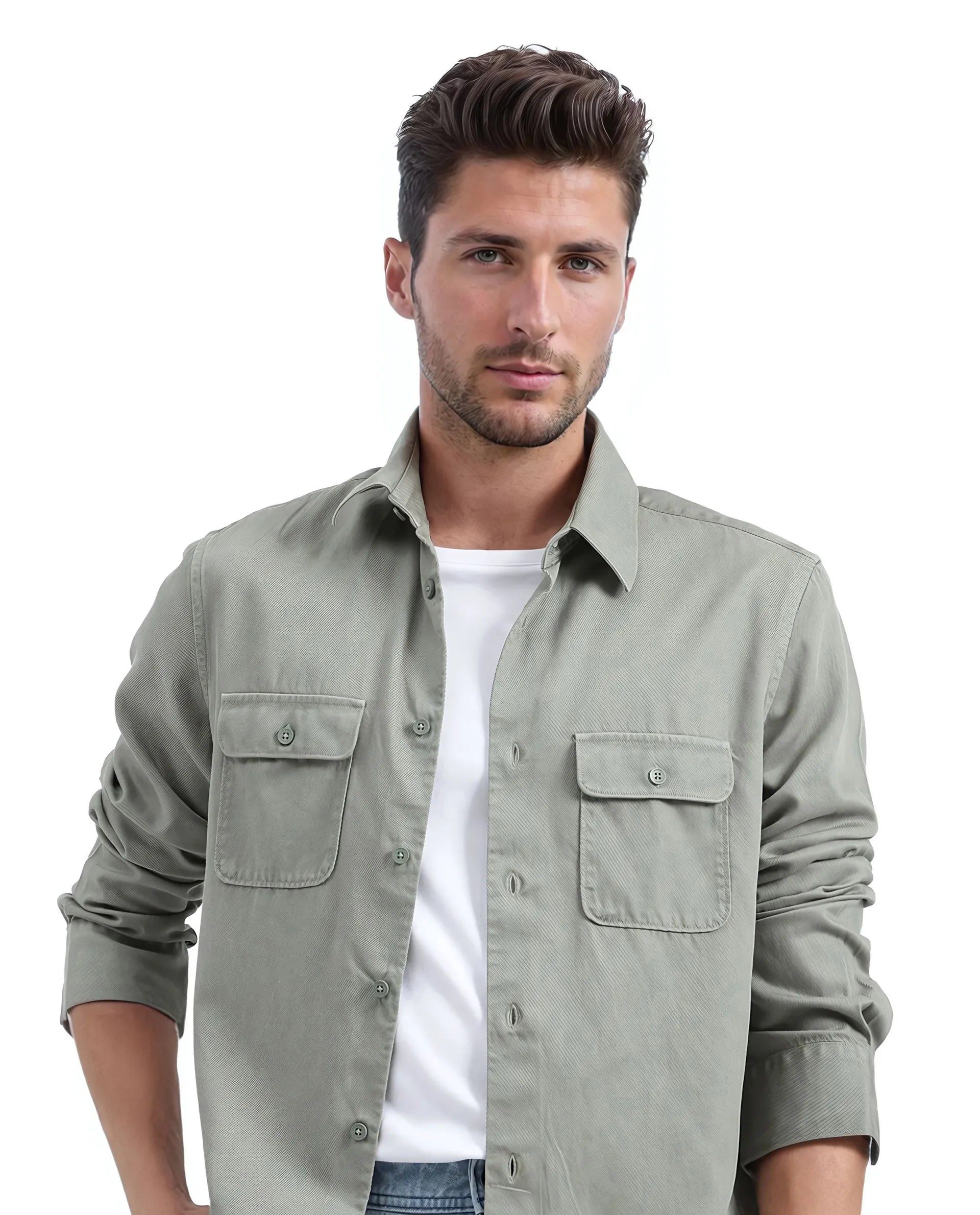 Rare Rabbit Men Lyton-25 Dusky Green Excel Cotton Fabric Full Sleeves Collared Neck Button Closure Plain Shirt