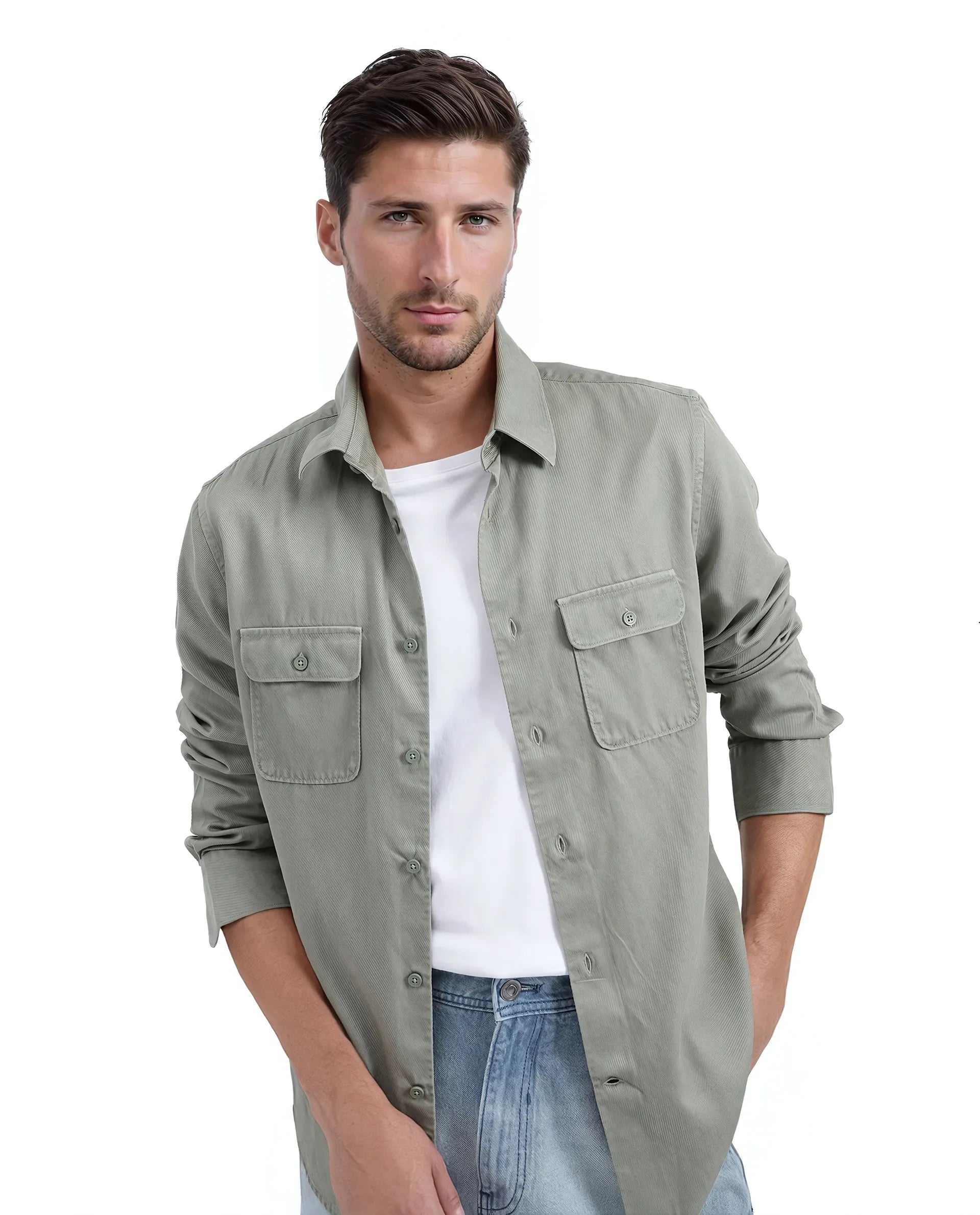 Rare Rabbit Men Lyton-25 Dusky Green Excel Cotton Fabric Full Sleeves Collared Neck Button Closure Plain Shirt