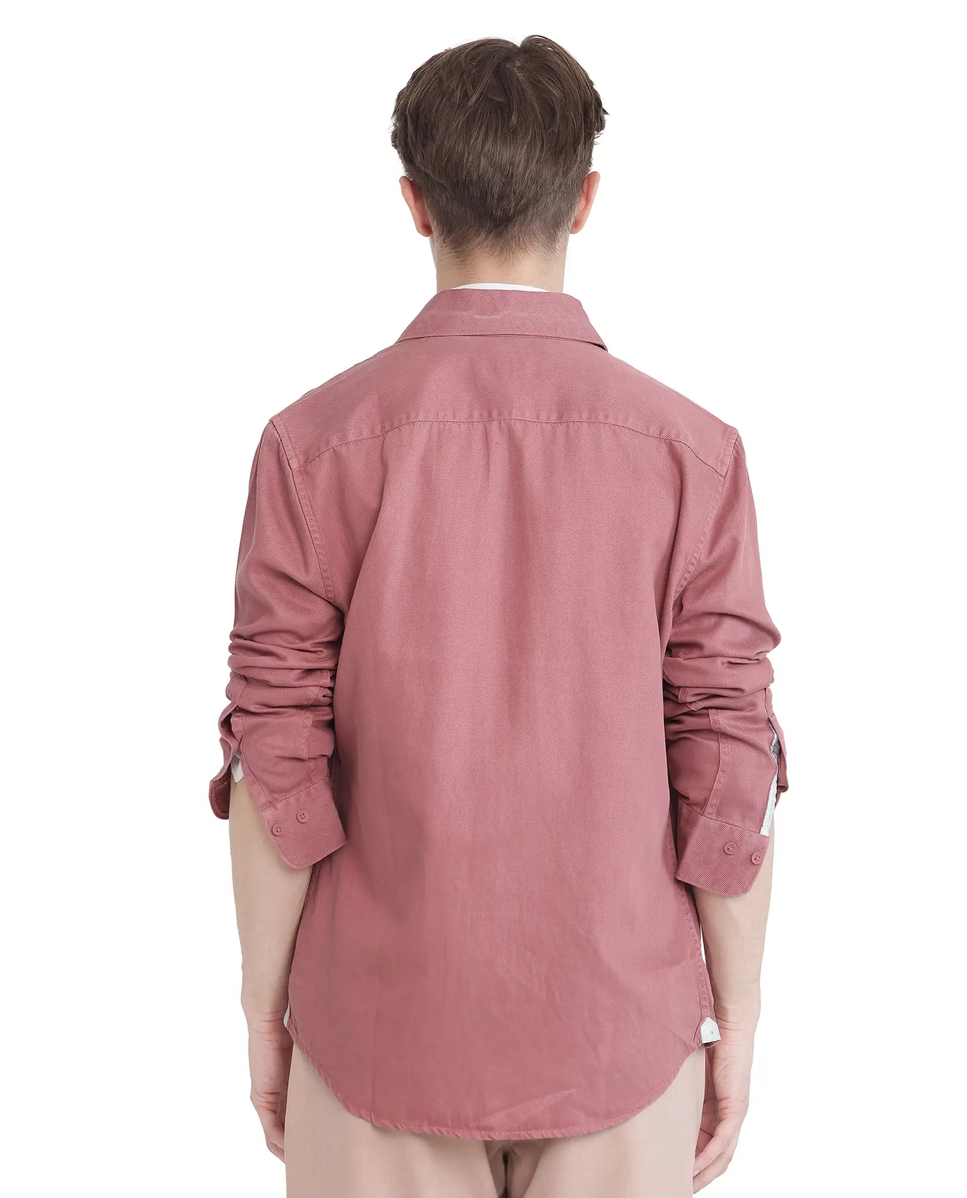 Rare Rabbit Men Lyton-25 Dusky Pink Excel Cotton Fabric Full Sleeves Collared Neck Button Closure Plain Shirt