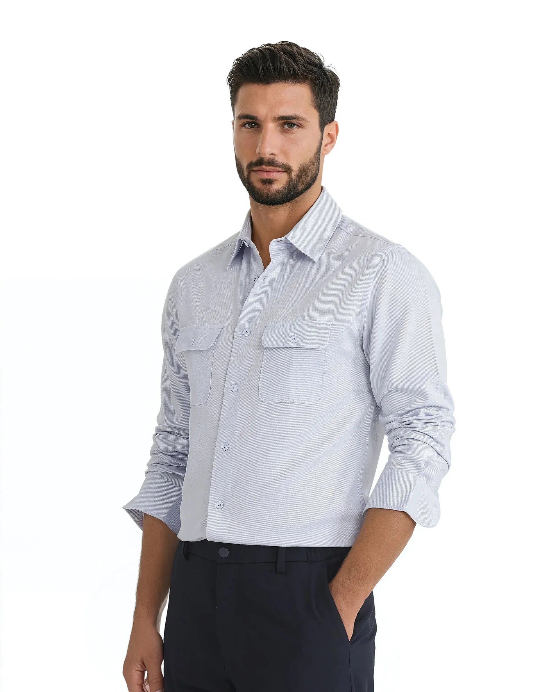 Rare Rabbit Men Lyton-25 Pastel Blue Full Sleeve Collared Neck Button Closure Plain Shirt