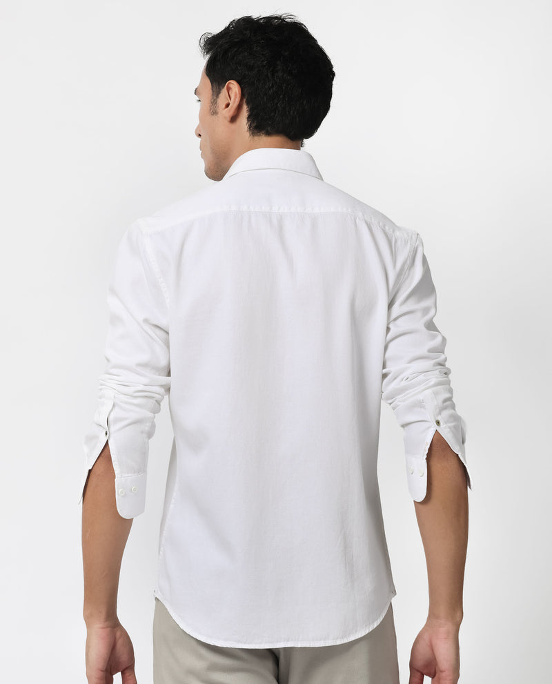 Rare Rabbit Men's Lyton White Cotton Fabric Full Sleeves Solid Twill Shirt