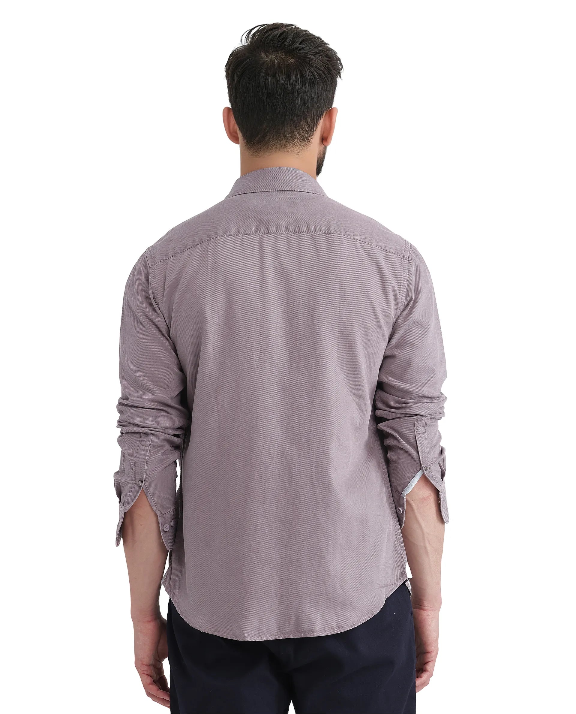 Rare Rabbit Men Lyton-25 Dusky Purple Excel Cotton Fabric Full Sleeves Collared Neck Button Closure Plain Shirt