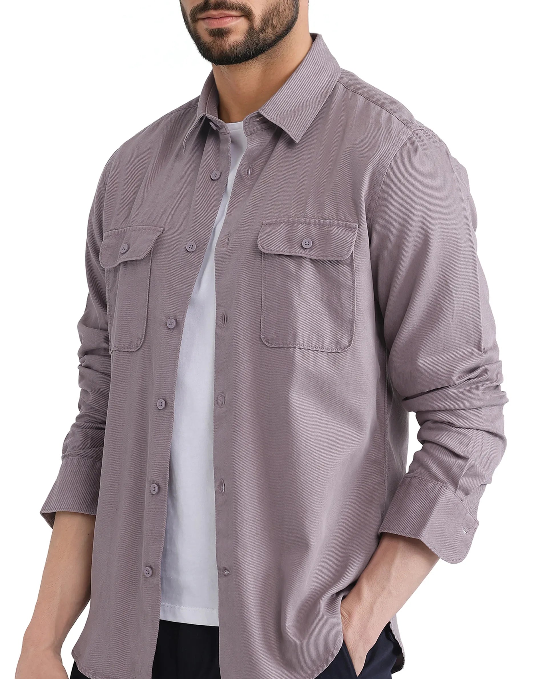 Rare Rabbit Men Lyton-25 Dusky Purple Excel Cotton Fabric Full Sleeves Collared Neck Button Closure Plain Shirt