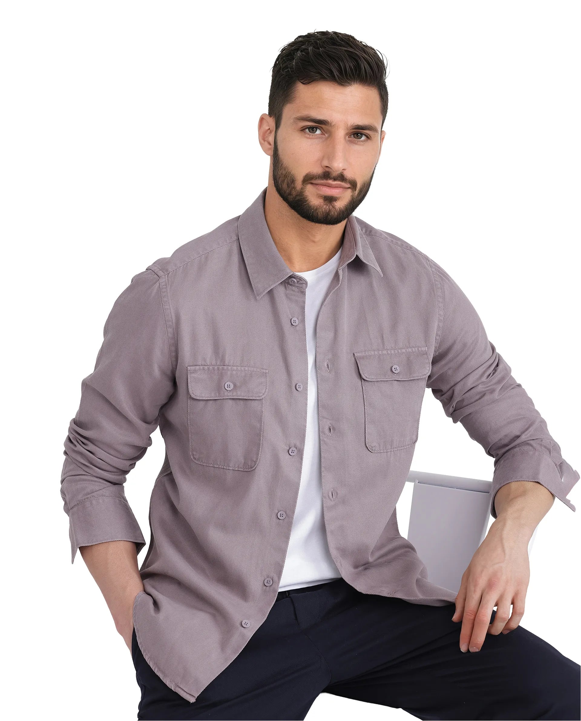 Rare Rabbit Men Lyton-25 Dusky Purple Excel Cotton Fabric Full Sleeves Collared Neck Button Closure Plain Shirt