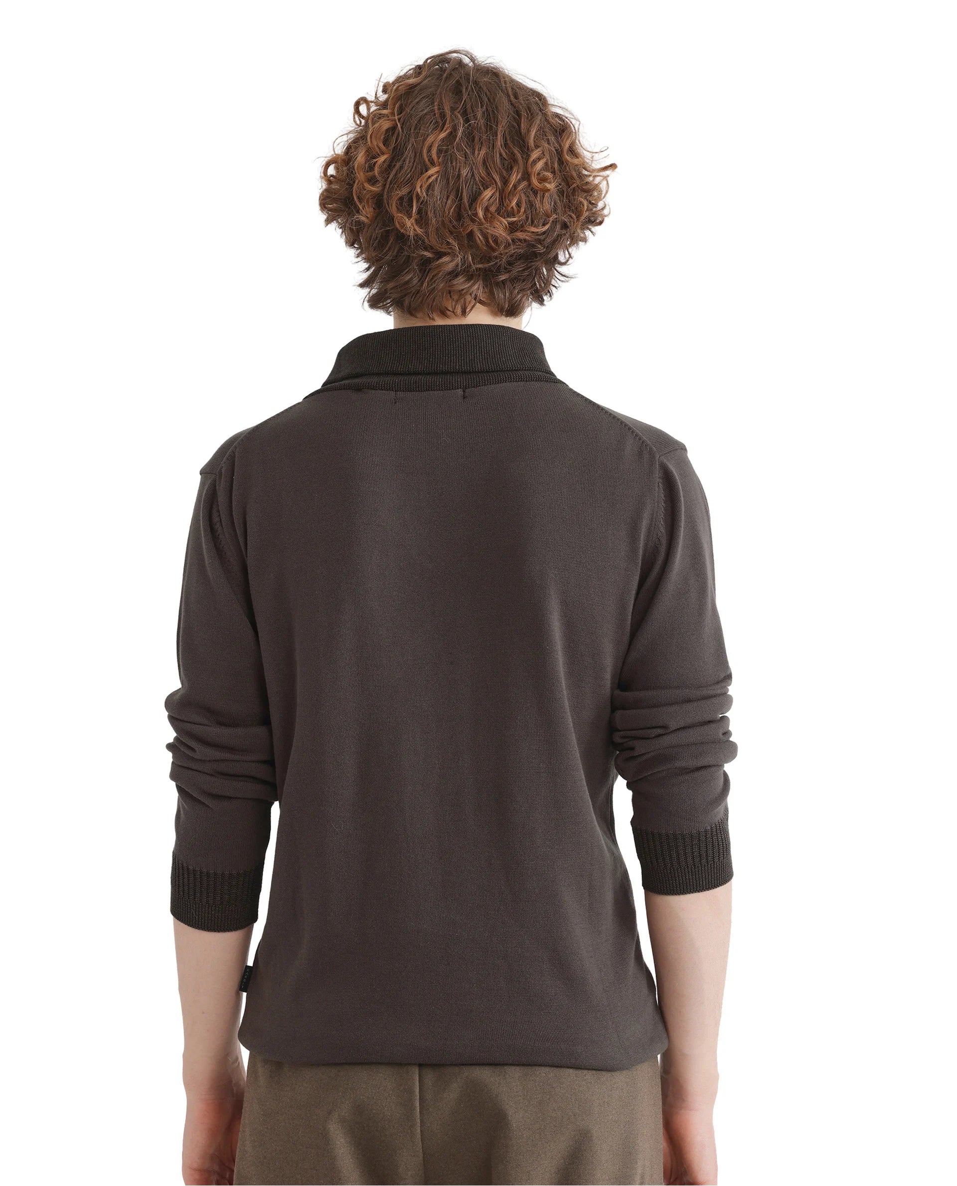 Rare Rabbit Men's Lyzo Brown Full Sleeve Contrasting Cowl Neck Regular Fit Plain Sweater