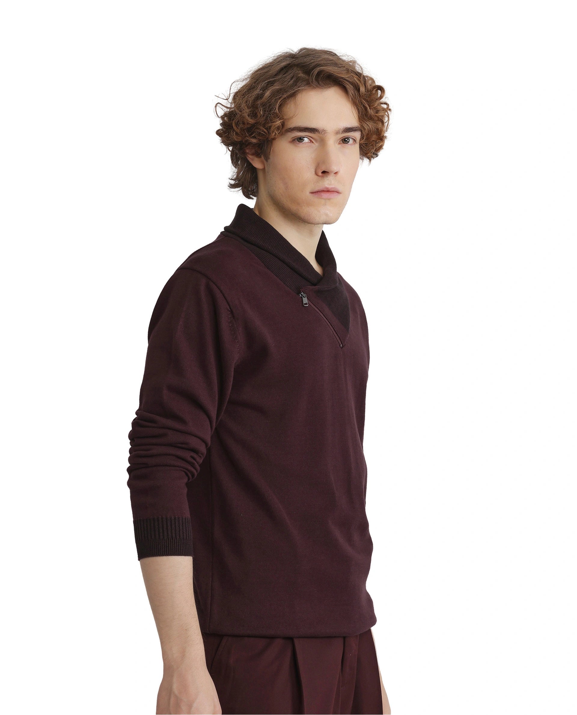Rare Rabbit Men's Lyzo Maroon Full Sleeve Cowl Neck Regular Fit Plain Sweater