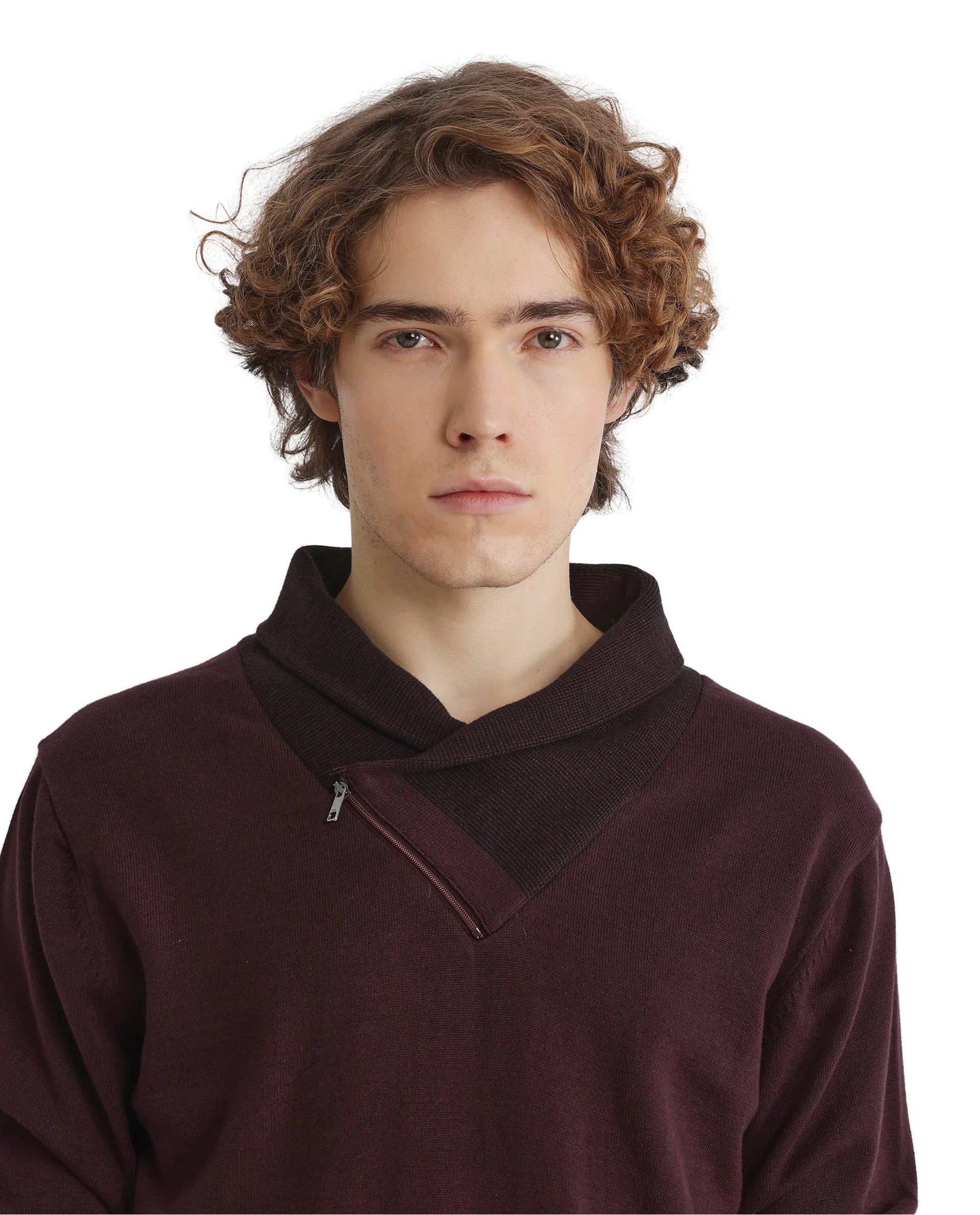 Rare Rabbit Men's Lyzo Maroon Full Sleeve Cowl Neck Regular Fit Plain Sweater