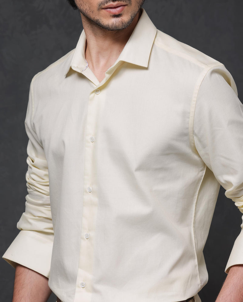 Rare Rabbit Mens Lasko Pastel Yellow Dobby Texture Full Sleeve Regular Collar Solid Shirt
