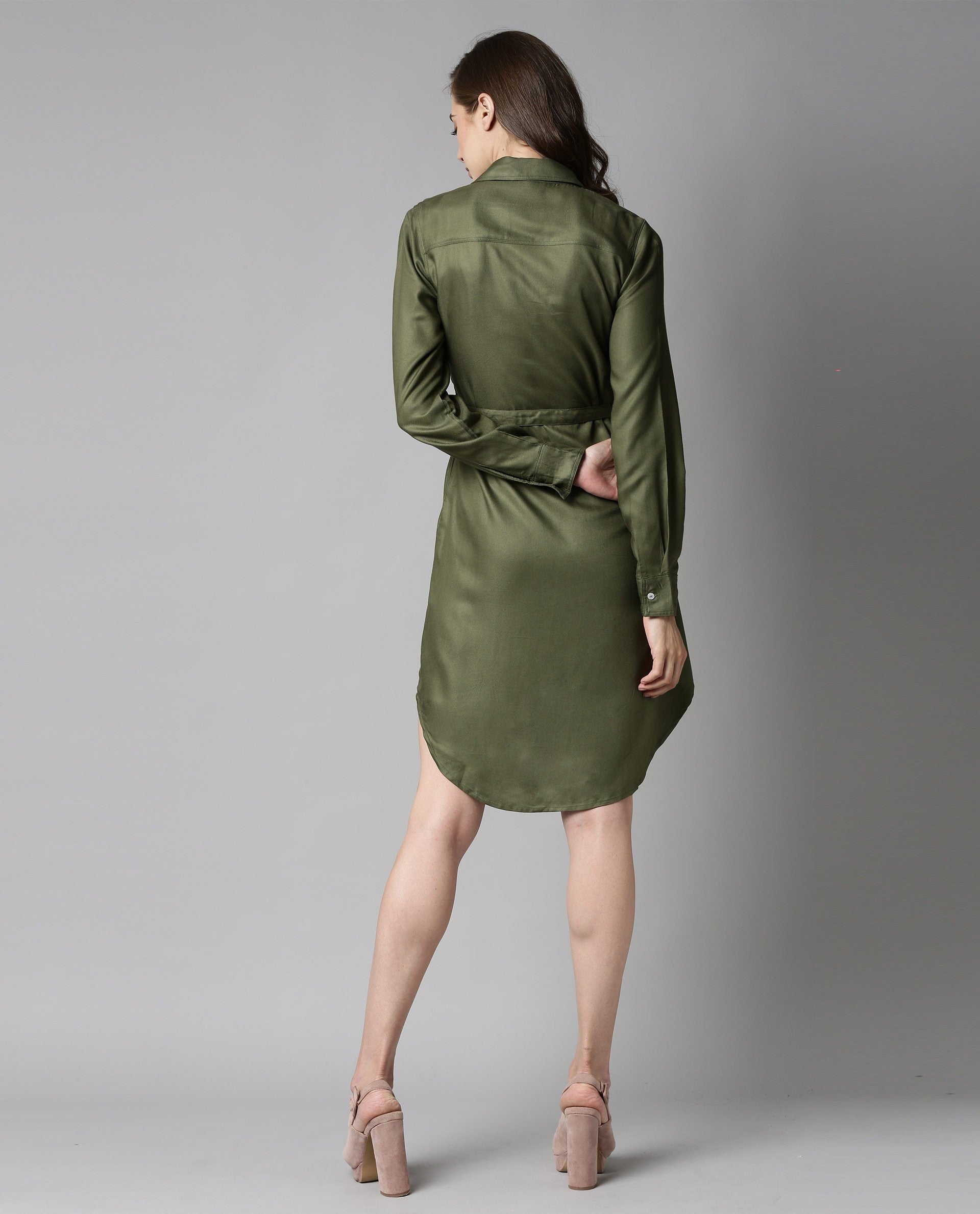 Rareism Women London-Rz Green Dress Full Sleeves Solid