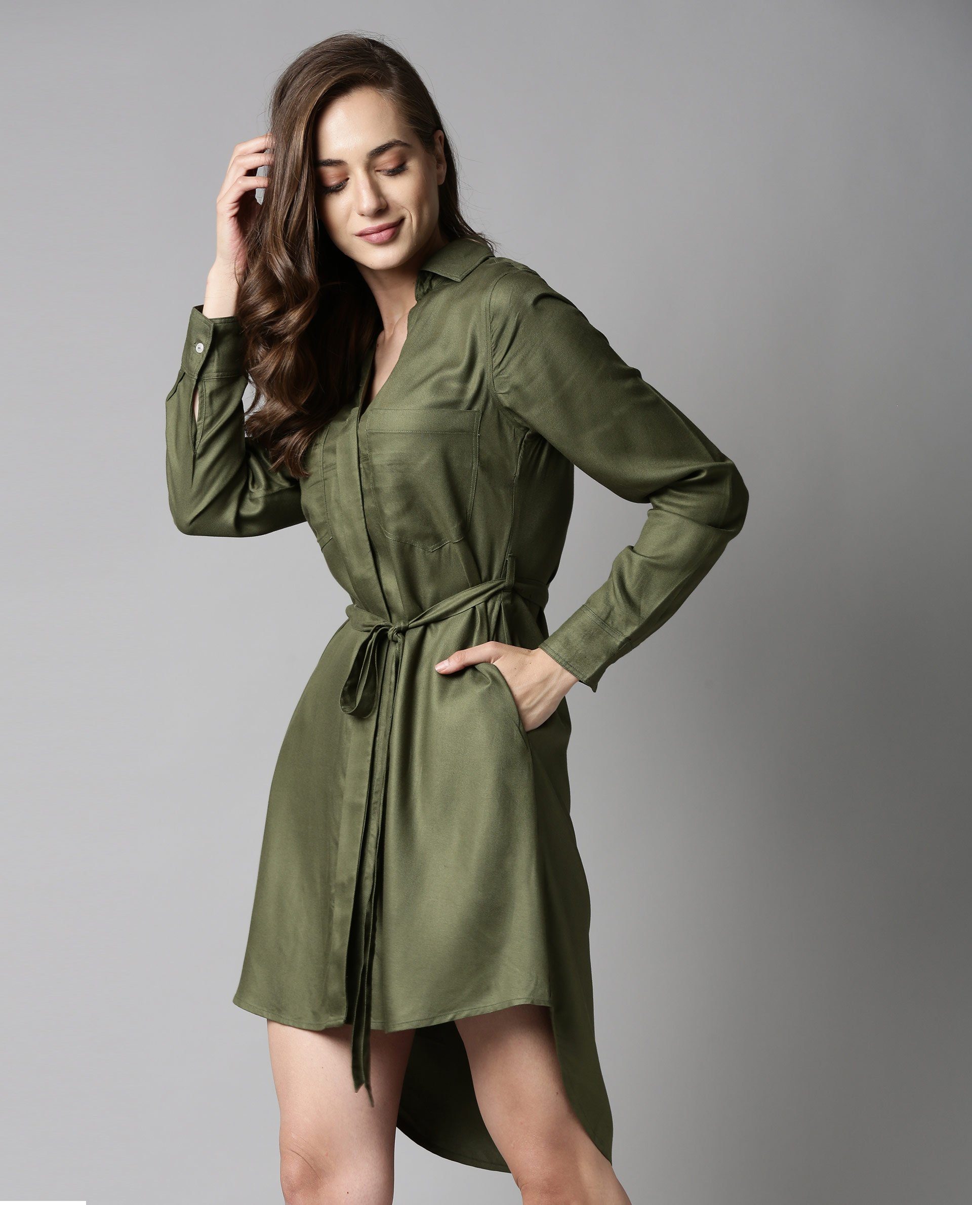 Rareism Women London-Rz Green Dress Full Sleeves Solid