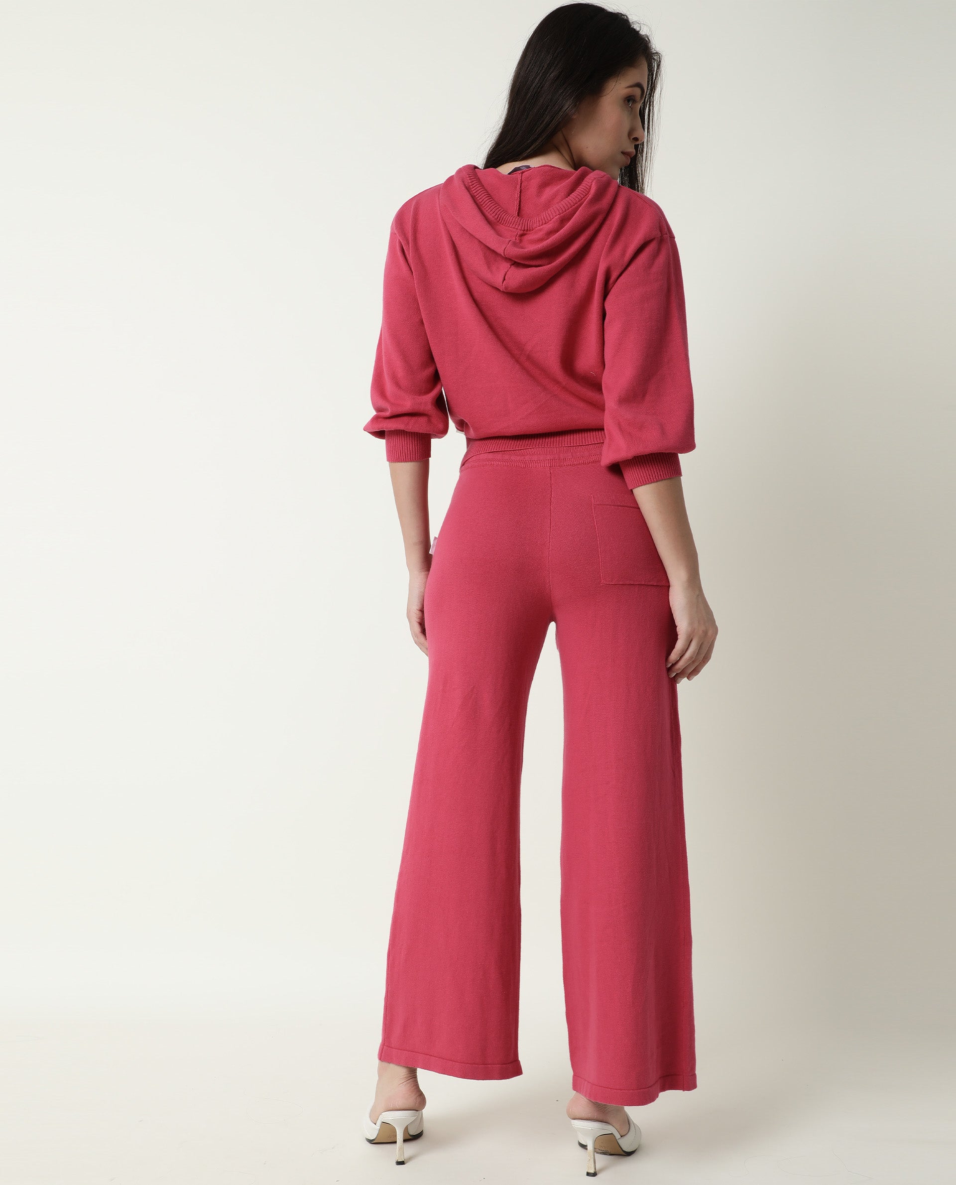 Rareism Women Finn Light Pink Cotton Fabric Straight Fit Full Sleeves Solid Hooded Track Suit