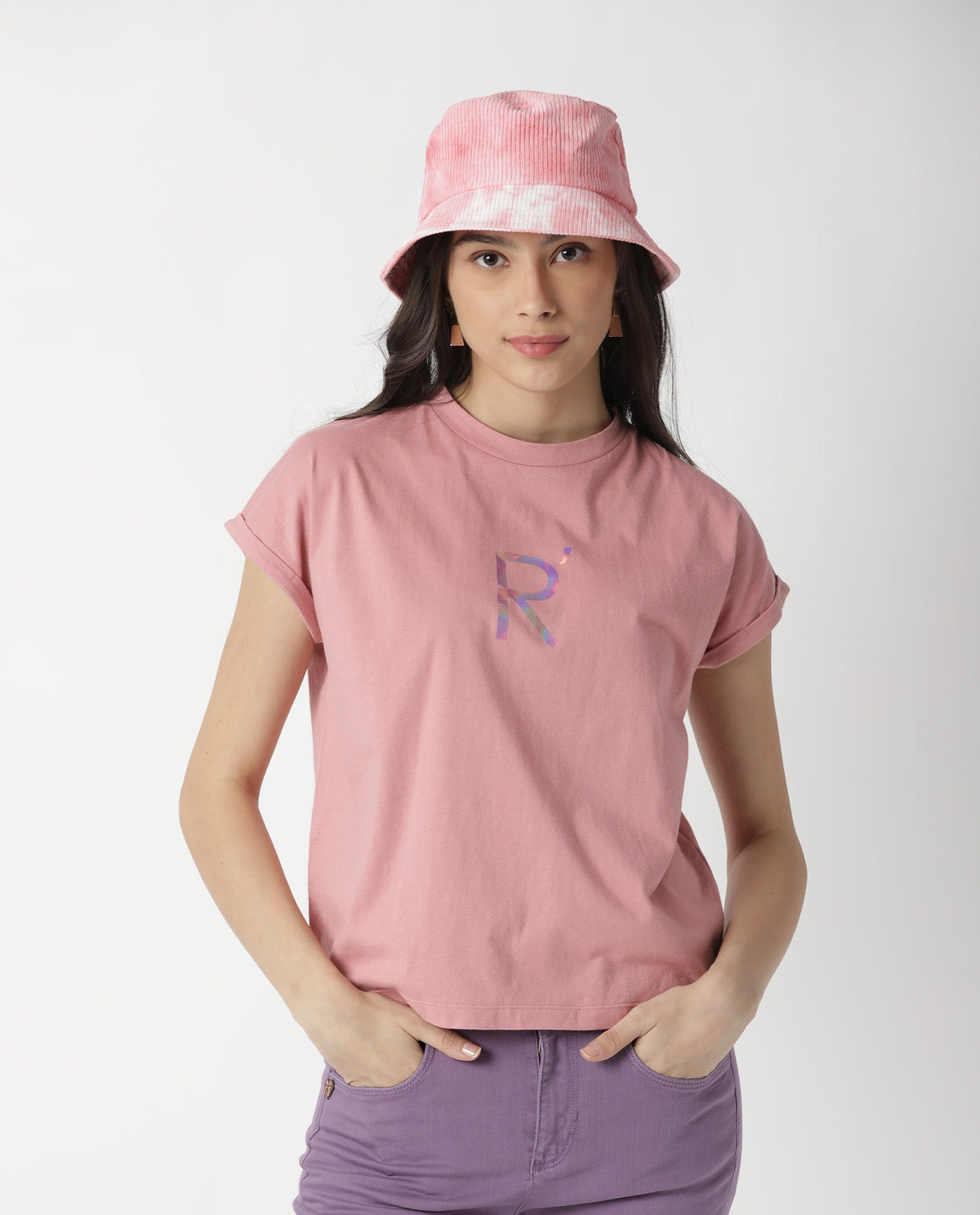 Rareism Women Rad Pink Cotton Fabric Regular Fit Half Sleeves Graphic Print Crew Neck T-Shirt