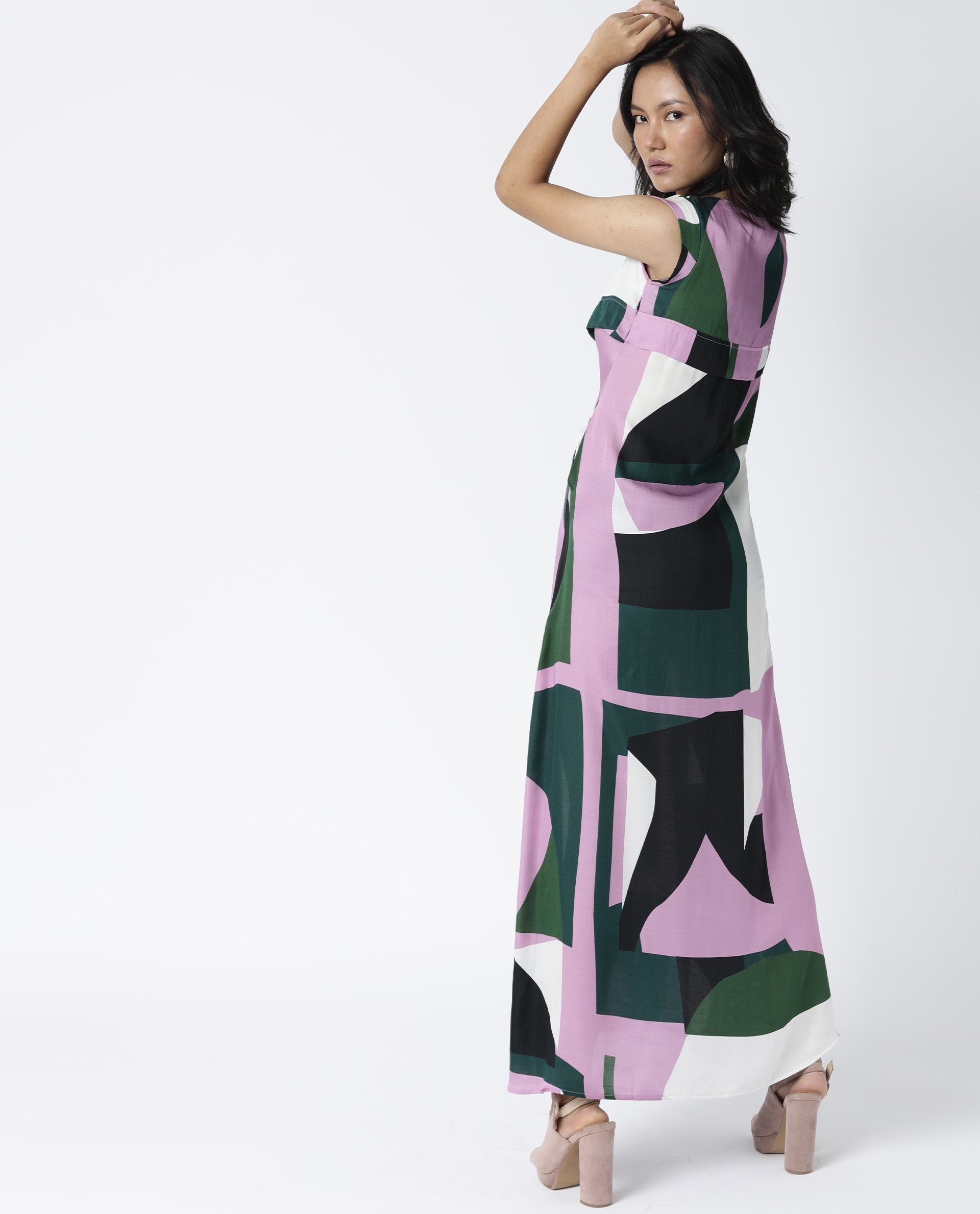 Rareism Womens Fume Pink Cotton Silk Fabric Long Length Round Collar Neck Boxy Fit