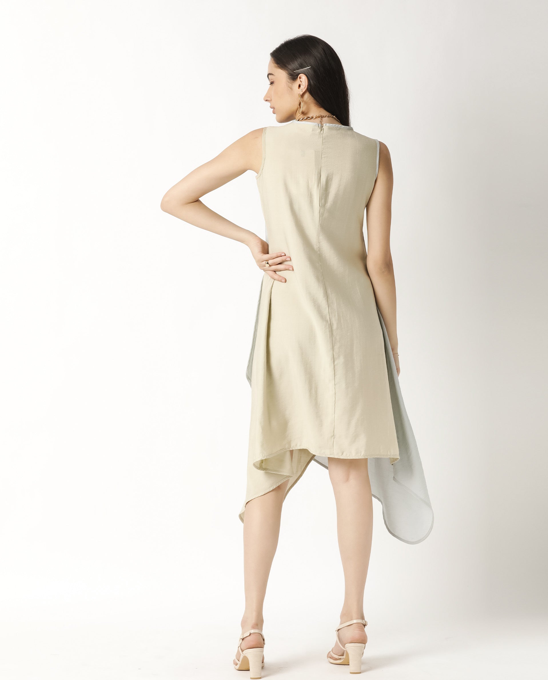 Rareism Women Xavier Blue Boat Neck Sleeveless Overlap Panel In Front With Asymmetric Midi Dress