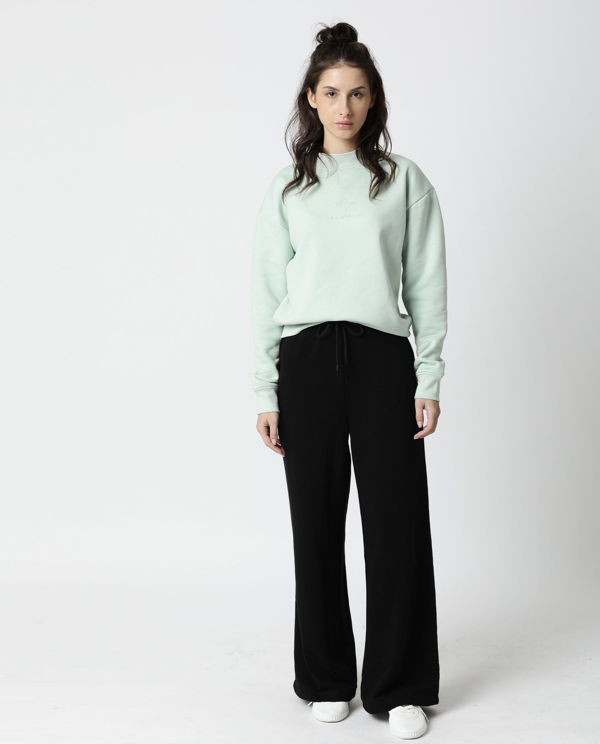 Rareism Womens Fury Green Sweatshirt Relaxed Fit Full Sleeves