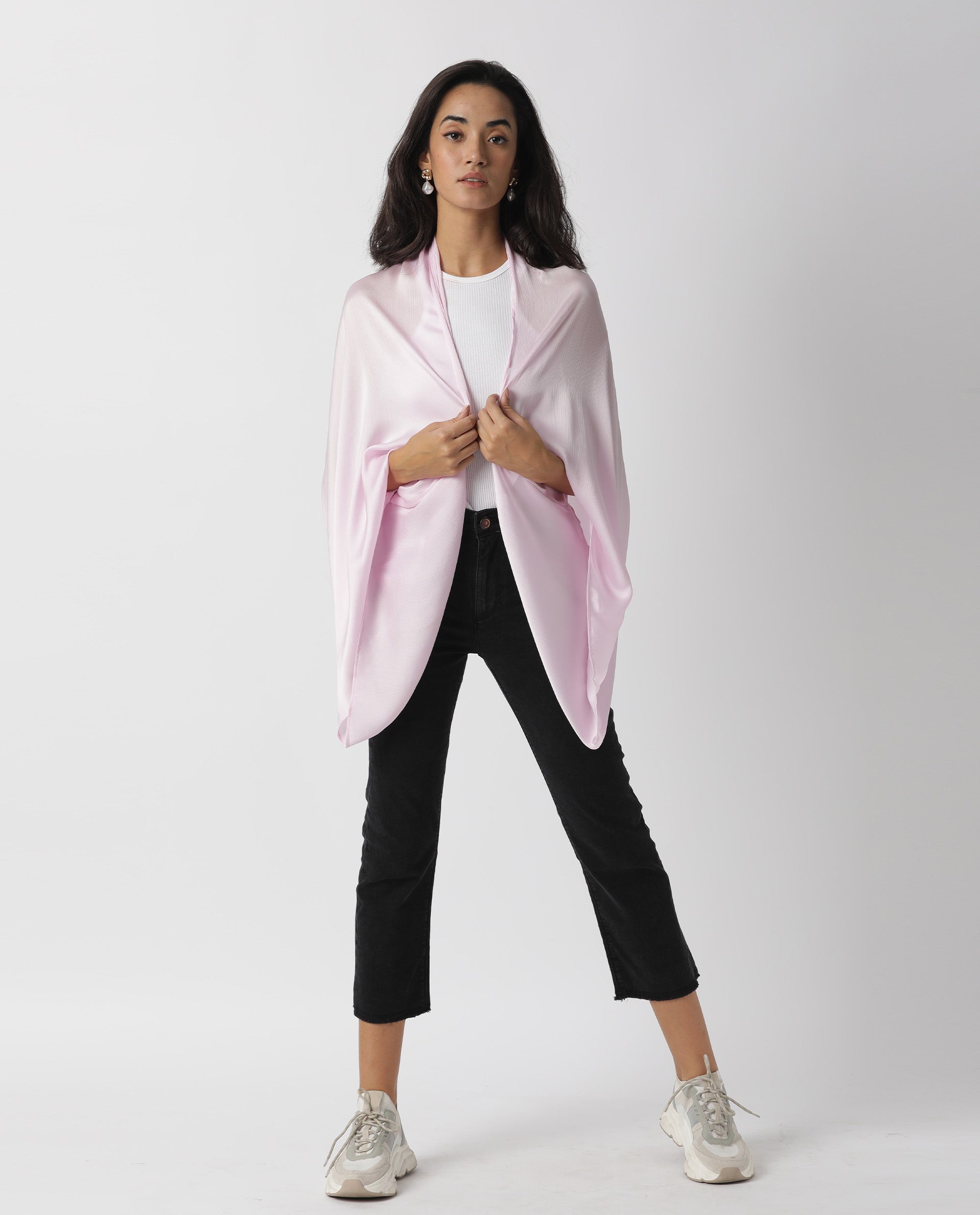 Rareism Womens Nigera Purple Outer Wear Polyester Fabric Regular Fit Cape Sleeves