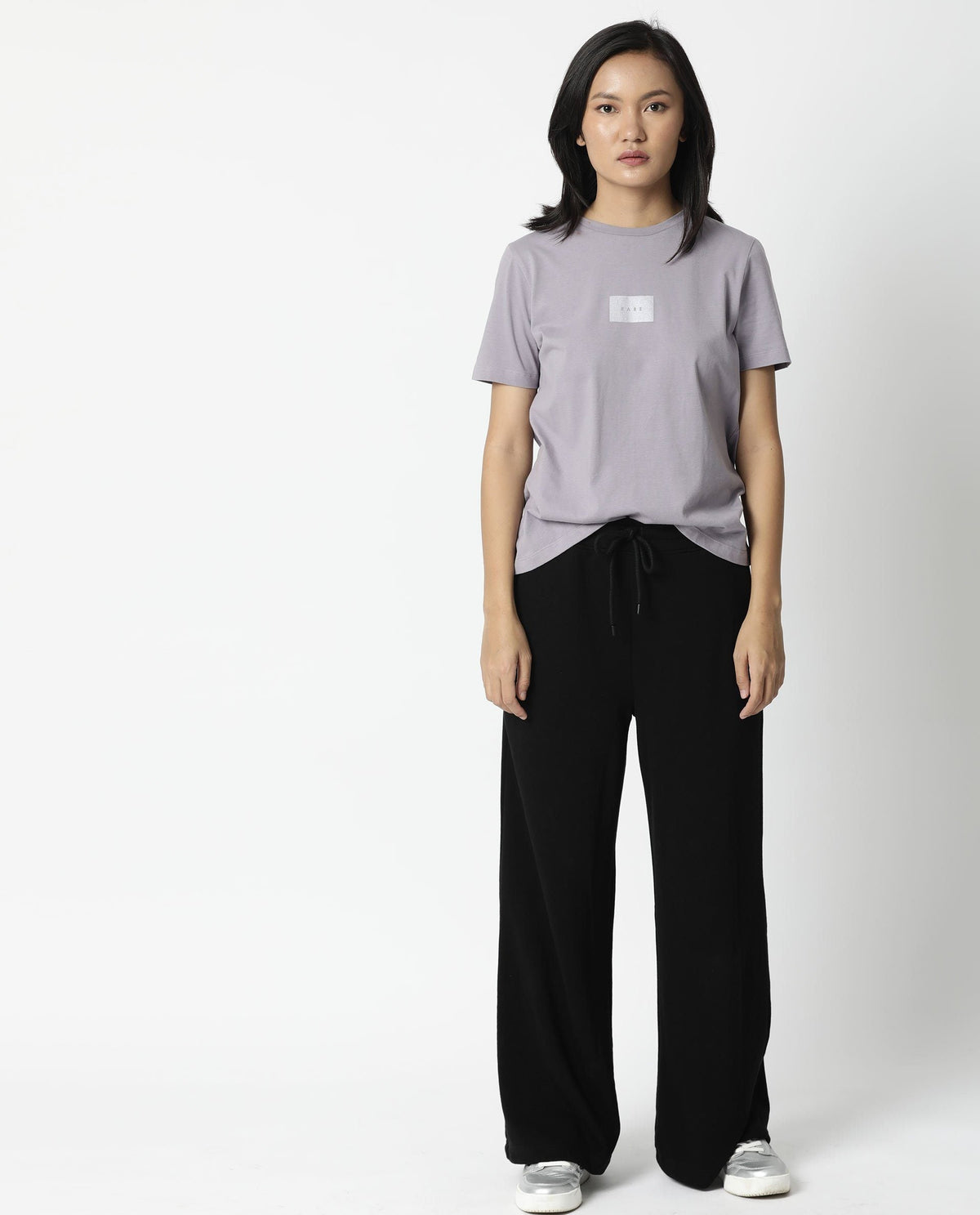 Rareism Womens Luani Lilac T-Shirt Supima Cotton Fabric Slim Fit Round Neck