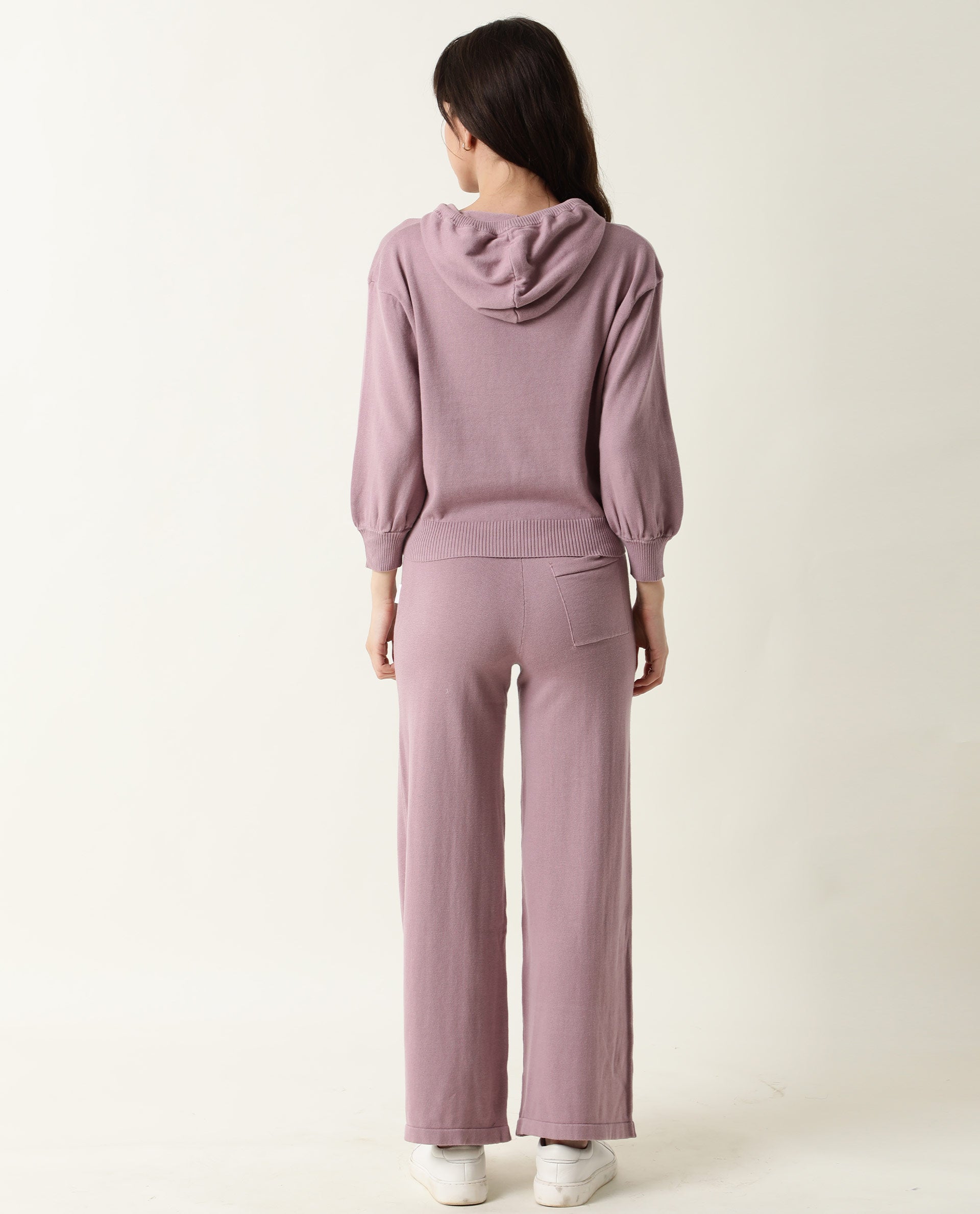 Rareism Women Finn Pastel Pink Cotton Fabric Straight Fit Full Sleeves Solid Hooded Track Suit