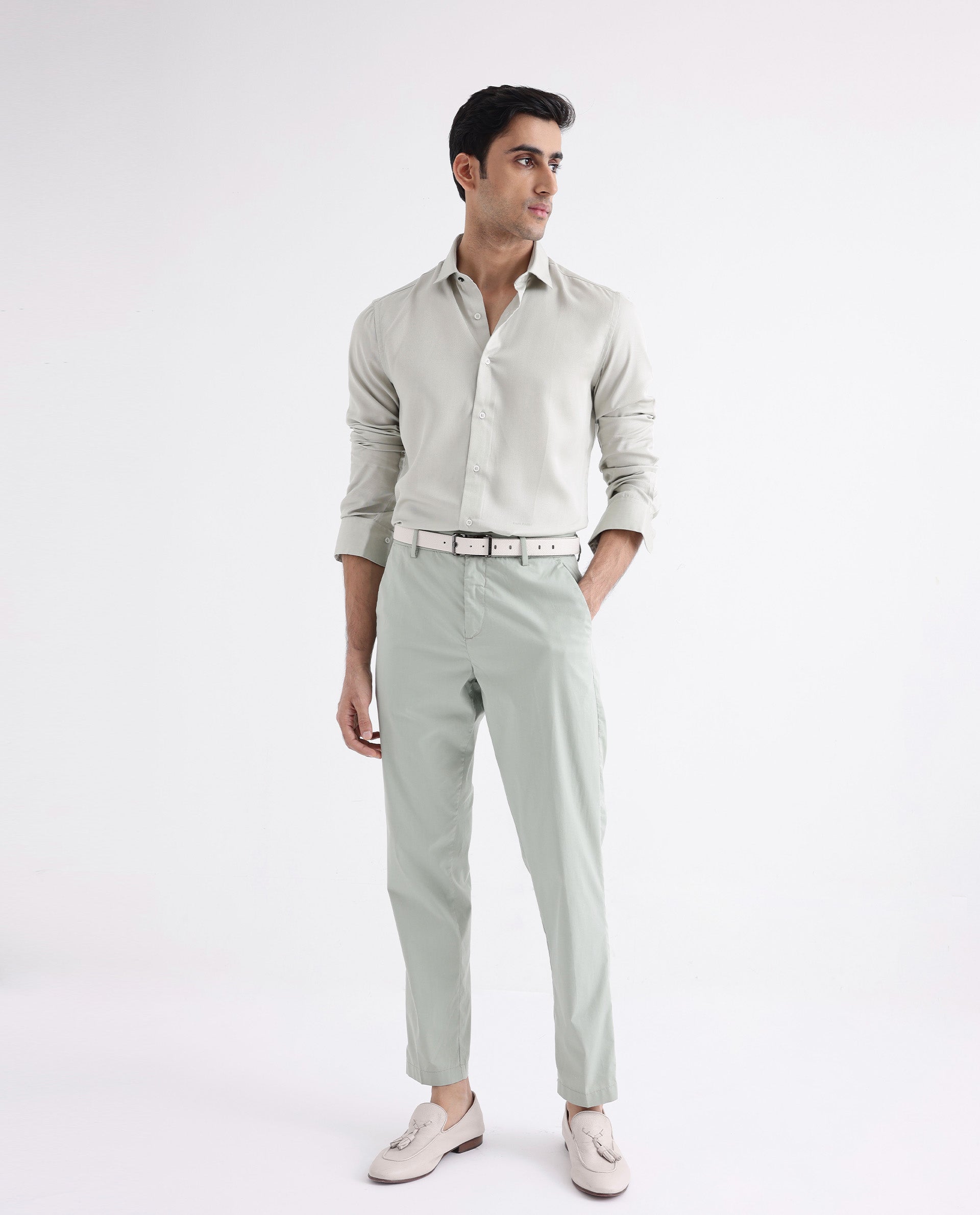 Rare Rabbit Mens Memo LS Pastel Green Tencel Fabric Full Sleeve Regular Fit Solid Twill Shirt