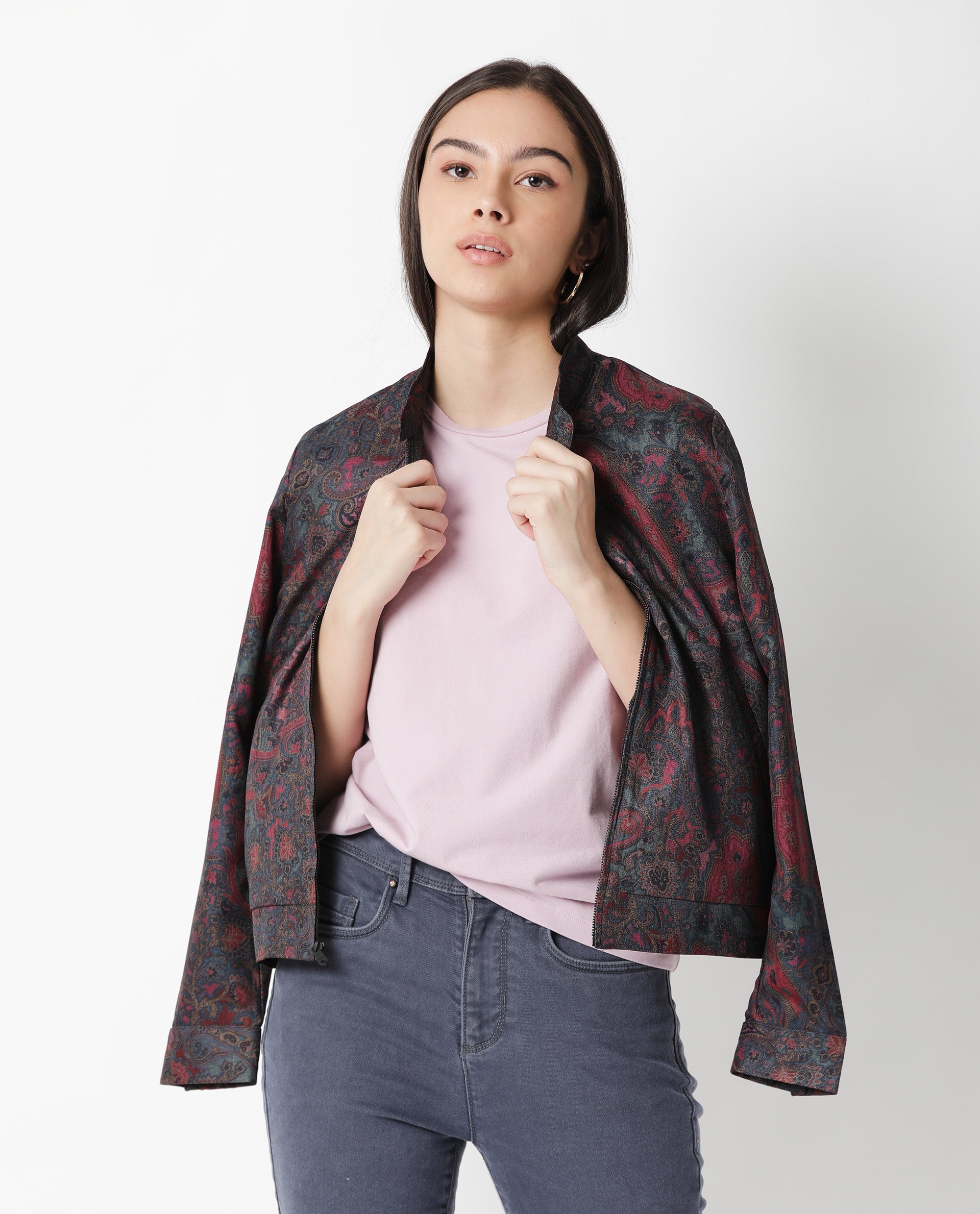 Rareism Women Fuji Pink Cotton Fabric Regular Fit Half Sleeves Graphic Print Crew Neck T-Shirt