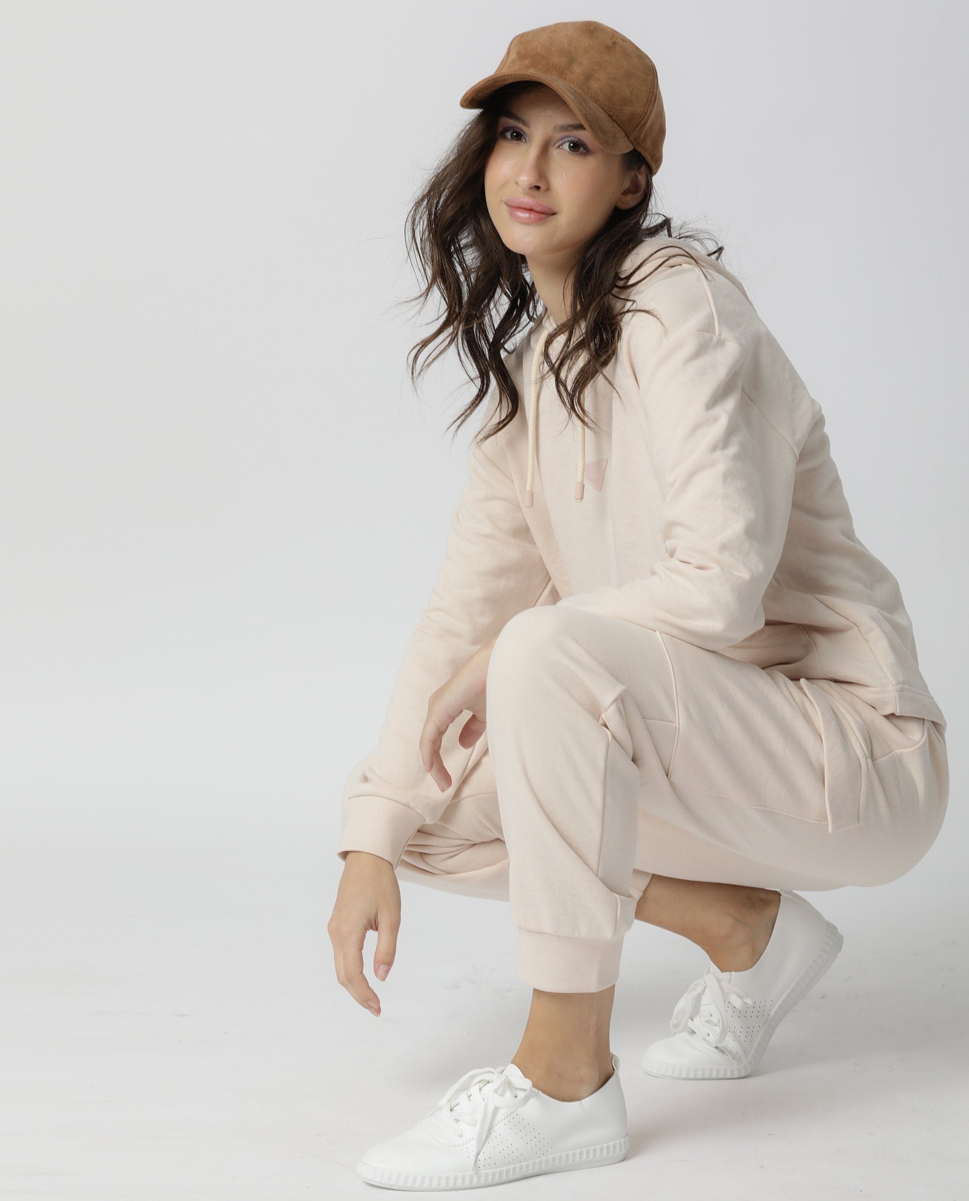 Rareism Women Nush Beige Cotton Poly Fabric Tailored Fit Solid Mid Rise Ankle Length Track Pant