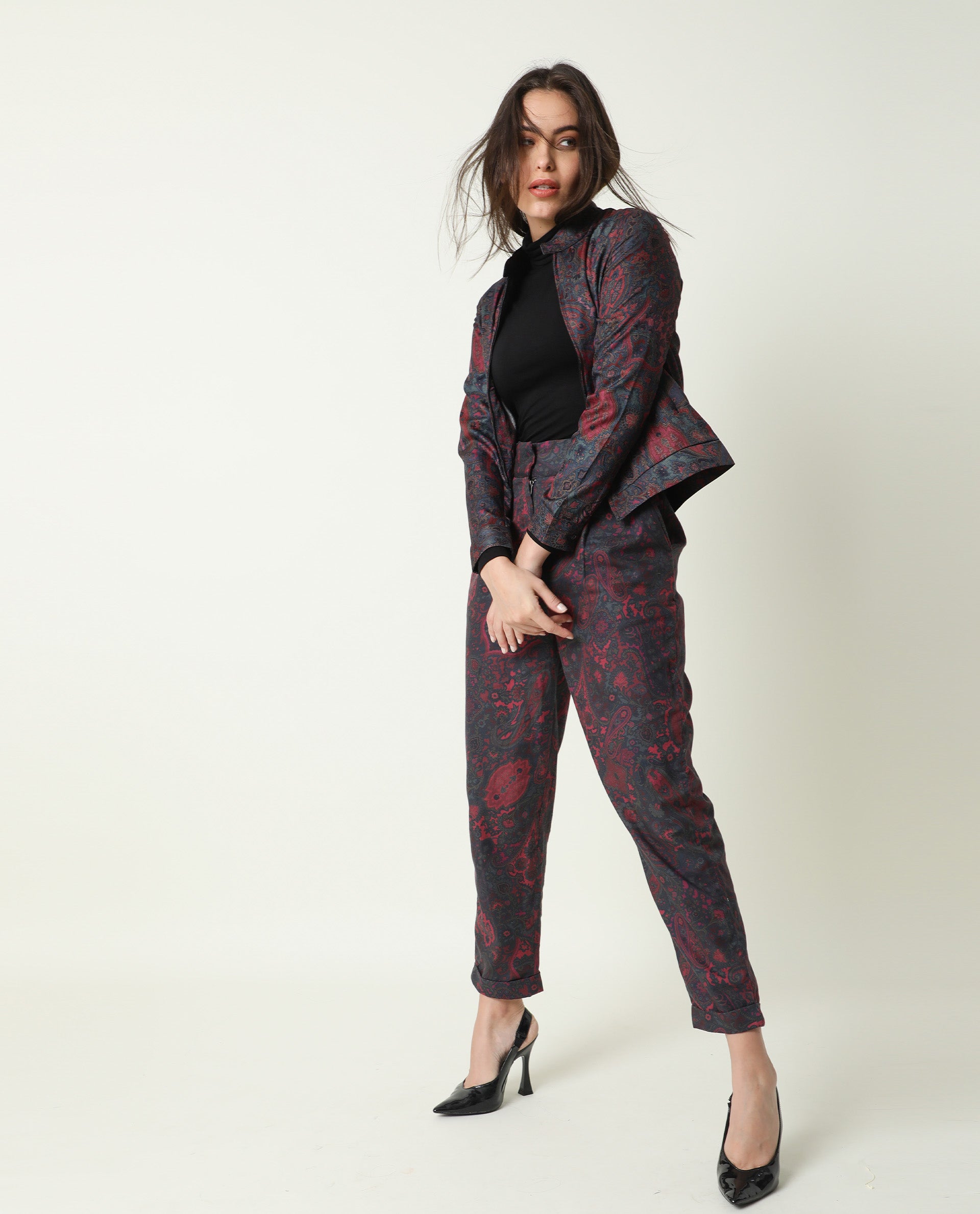 Rareism Womens Krama Pink Jacket Cotton Fabric Fitted Fit  Mandarin Neck