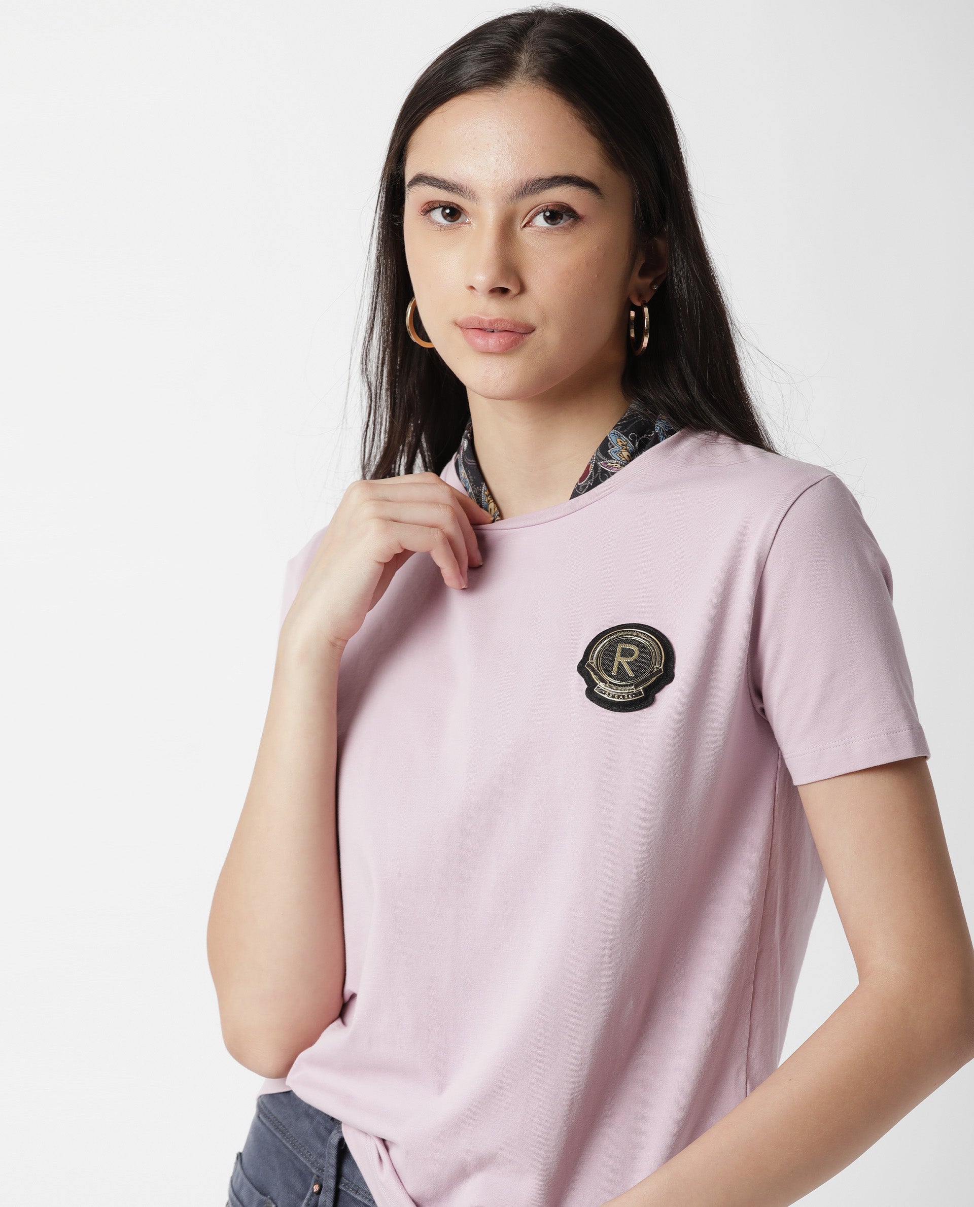 Rareism Women Fuji Pink Cotton Fabric Regular Fit Half Sleeves Graphic Print Crew Neck T-Shirt