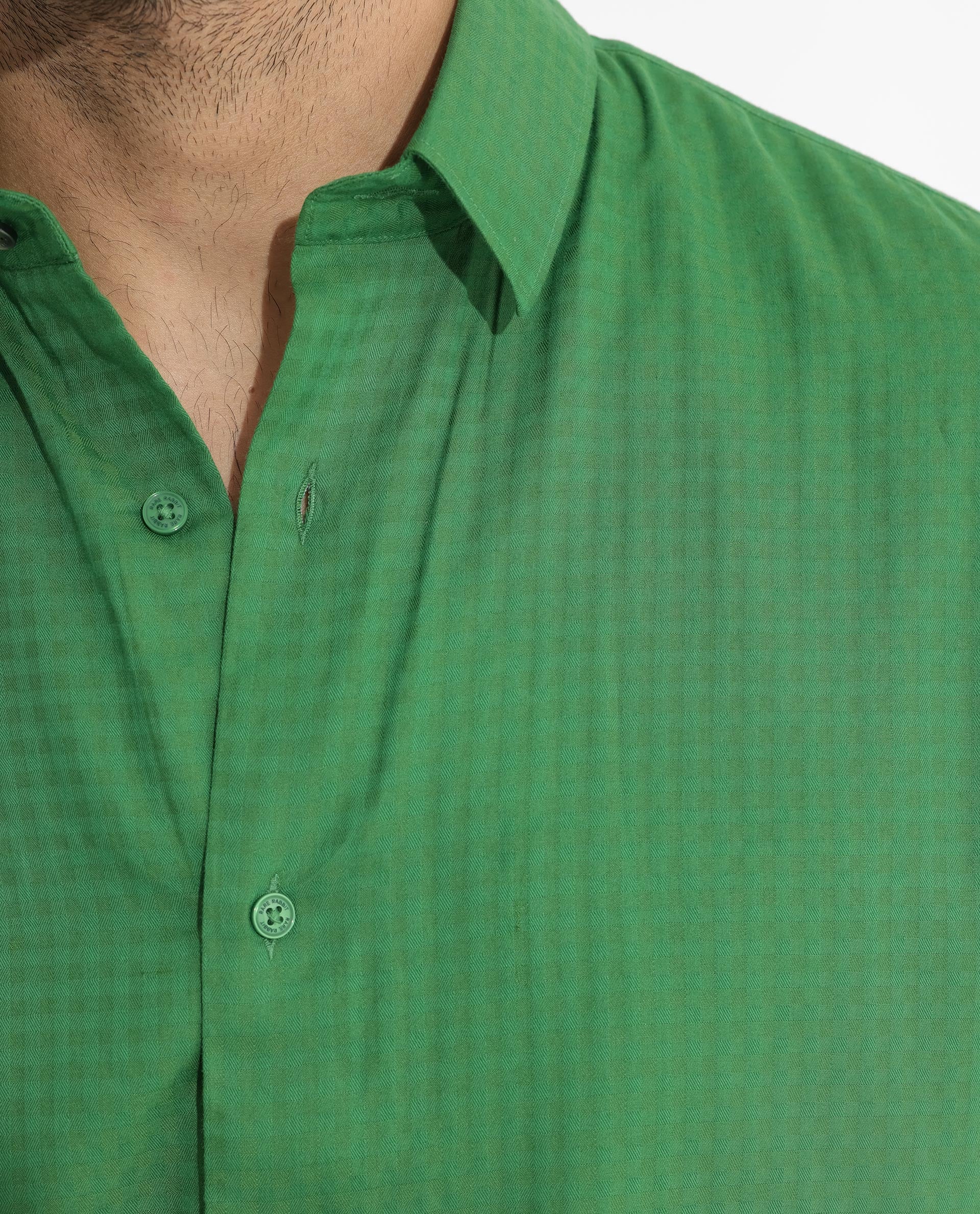 Rare Rabbit Men's Lazio Green Cotton Lyocell Fabric Half Sleeves Gingham Checks Shirt