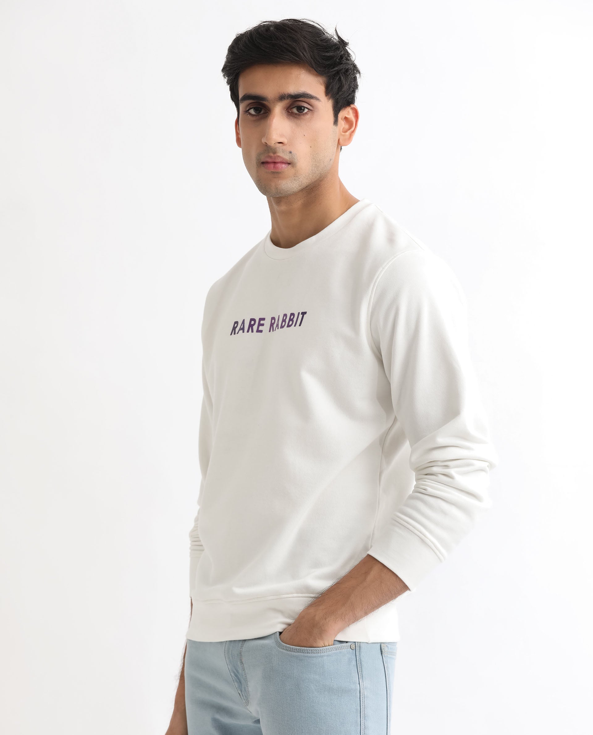 Rare Rabbit Men'S Lintz Off White Sweatshirt Full Sleeves Solid