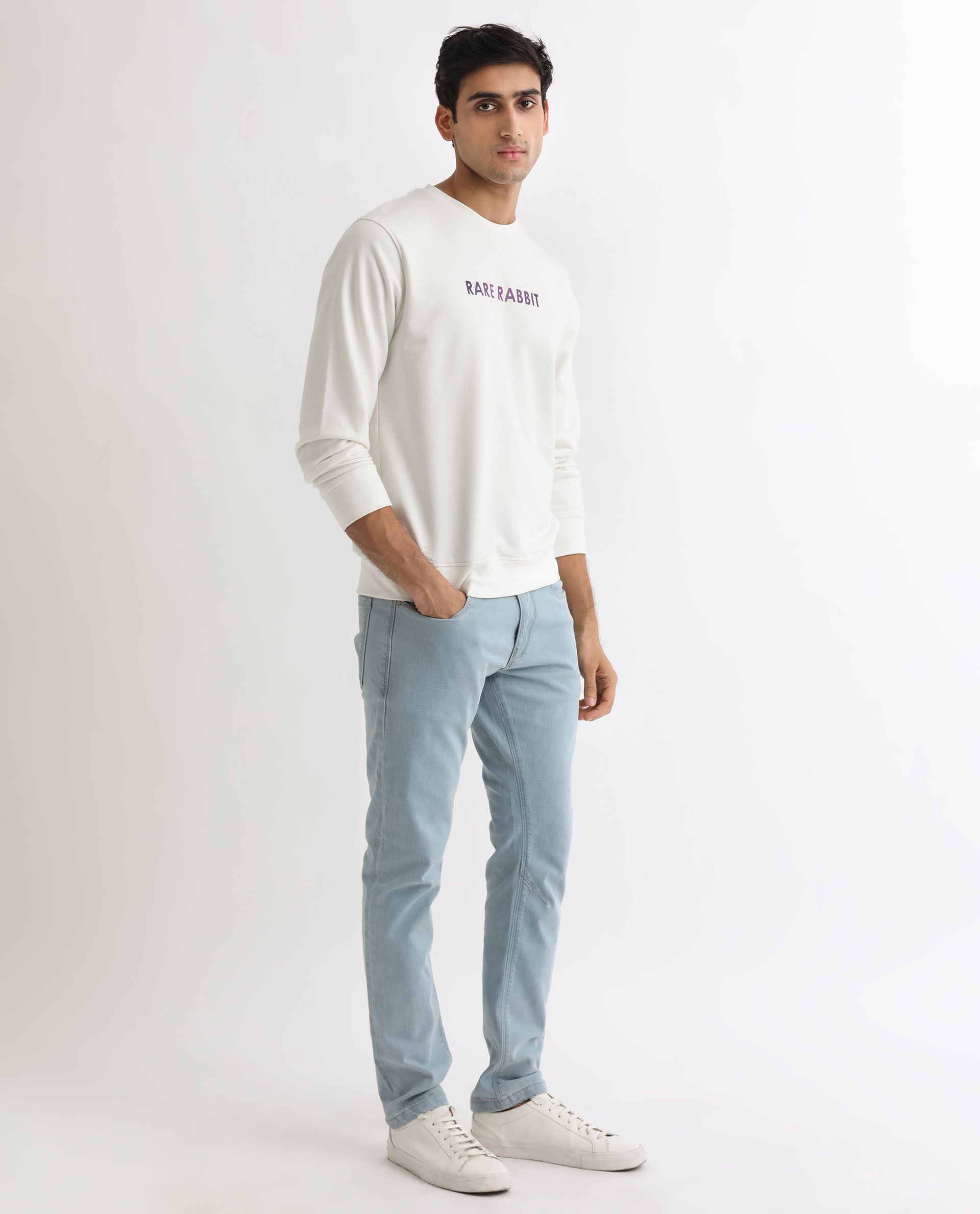Rare Rabbit Men'S Lintz Off White Sweatshirt Full Sleeves Solid