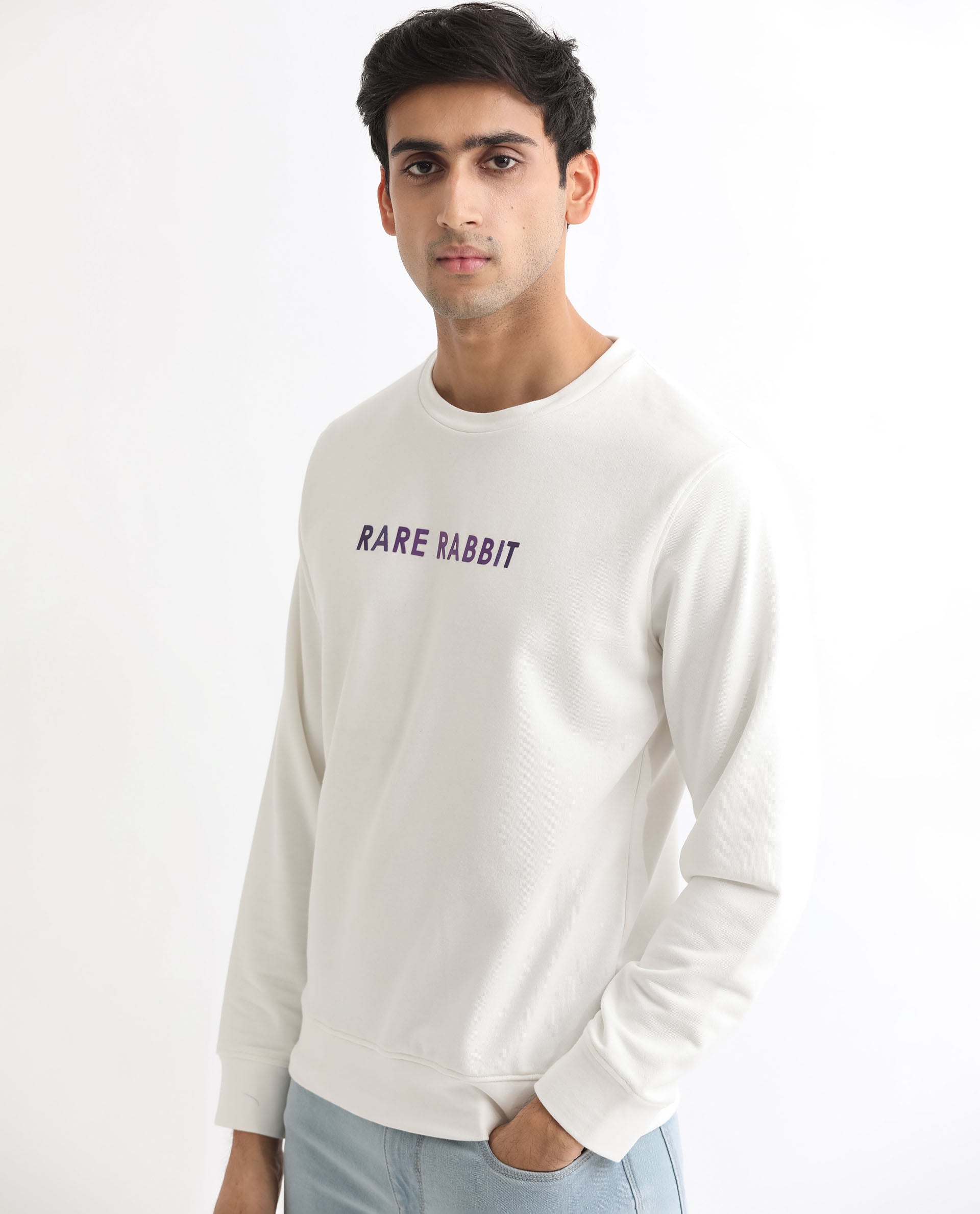 Rare Rabbit Men'S Lintz Off White Sweatshirt Full Sleeves Solid